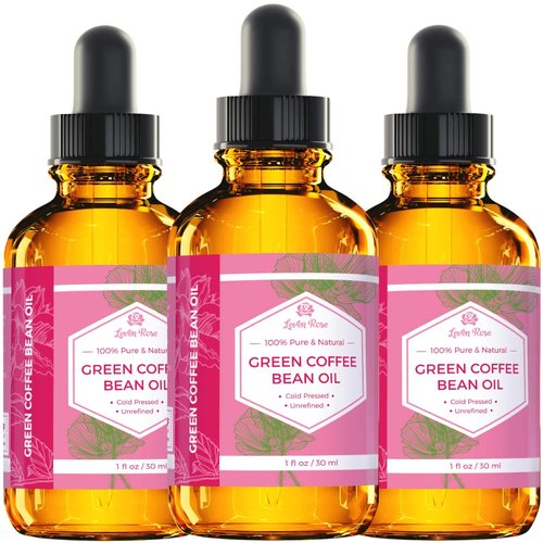Leven Rose Green Coffee Bean Oil 100% Natural Pure Cold Pressed Unrefined Coffeebean Oil For Around Eyes, Face, Nails, Skin, And Hair- 1 oz Bottle (1 ounce)