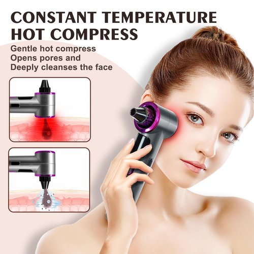 Blackhead Remover Vacuum, Facial Pore Cleaner Electric with Heating Mode, 2in1 Vacuum Pore Cleansing Tool, Electric Whitehead Remover with 9 Suction Level & 5 Heads