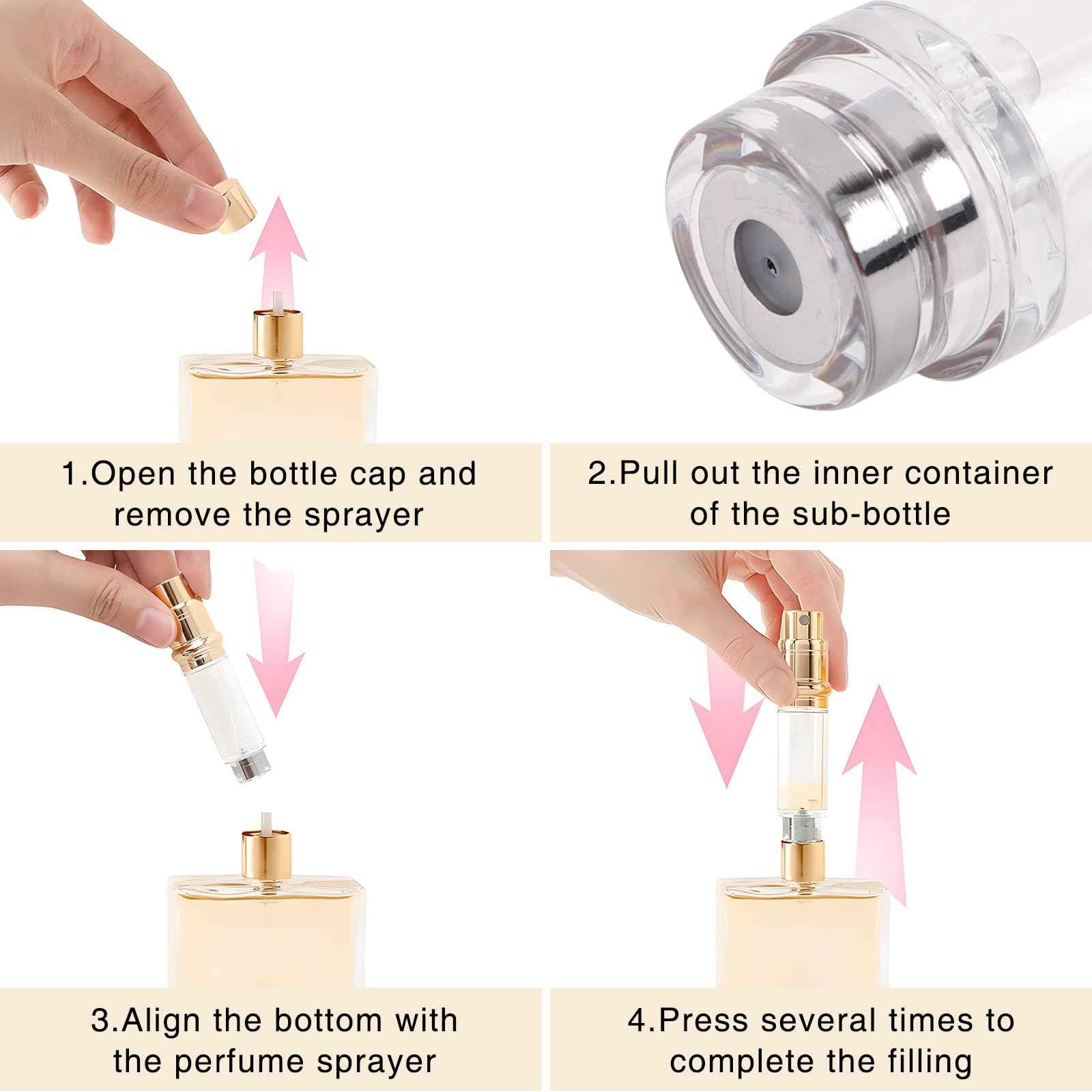 VZYUVY 4 Pcs Refillable Perfume Bottle Travel, Perfume Travel Atomizer, Mini Cologne Dispenser for Women Men