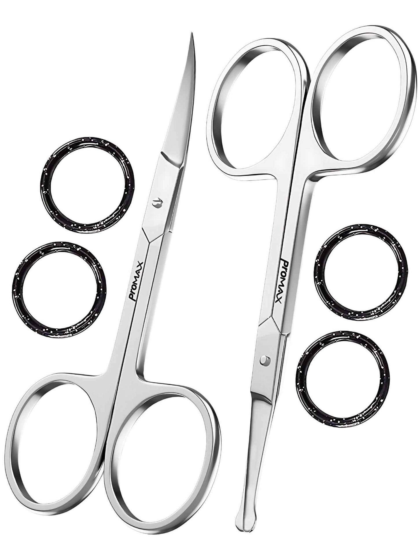 Promax 2-in-1 Nose Hair & Eyebrow Scissors Set – Stainless Steel Grooming Shears with Rounded Safety Tip & Curved Blades for Men & Women – Beard, Mustache & Facial Hair Trimming Scissors Kit