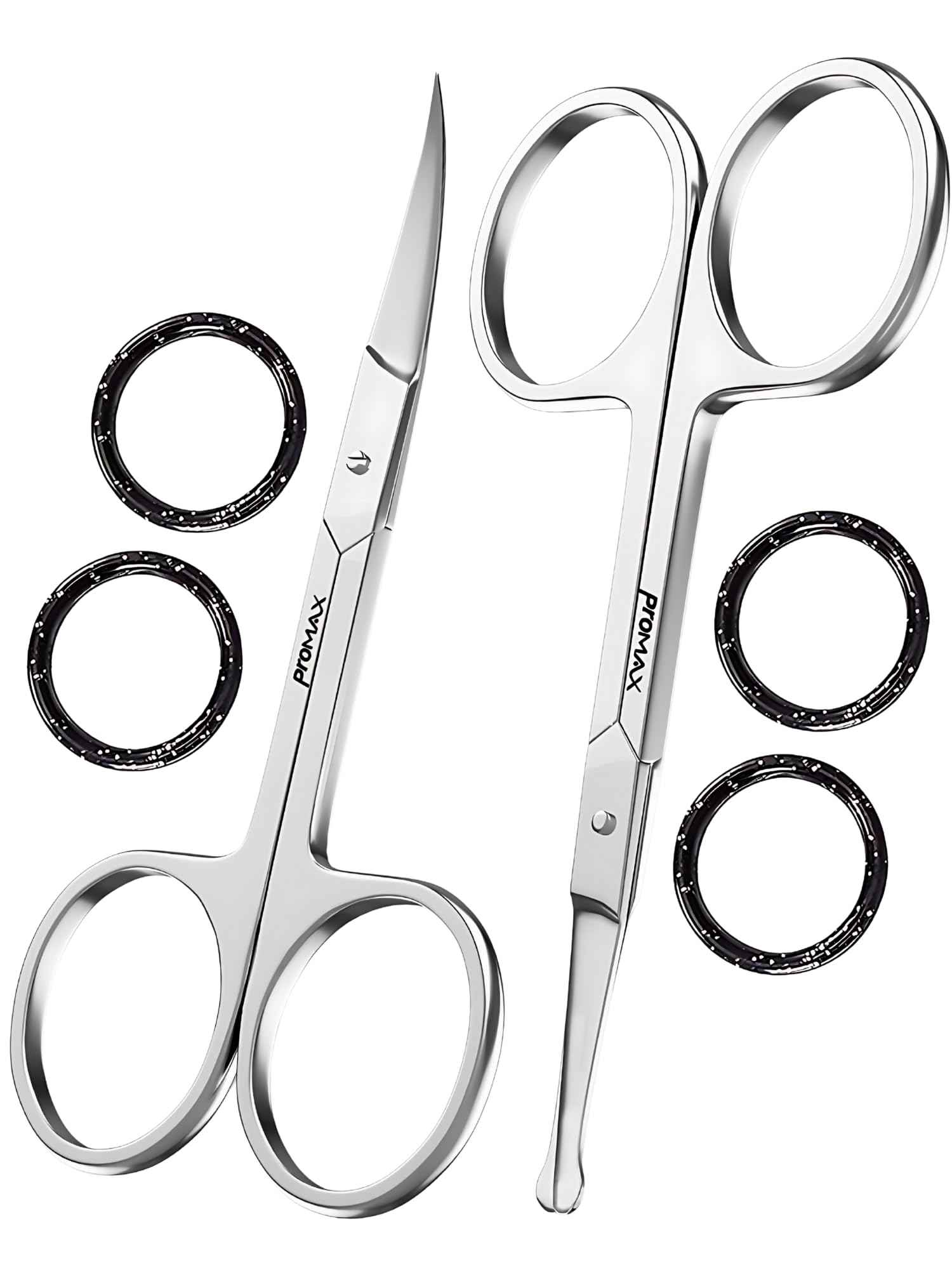 Promax 2-in-1 Nose Hair & Eyebrow Scissors Set – Stainless Steel Grooming Shears with Rounded Safety Tip & Curved Blades for Men & Women – Beard, Mustache & Facial Hair Trimming Scissors Kit