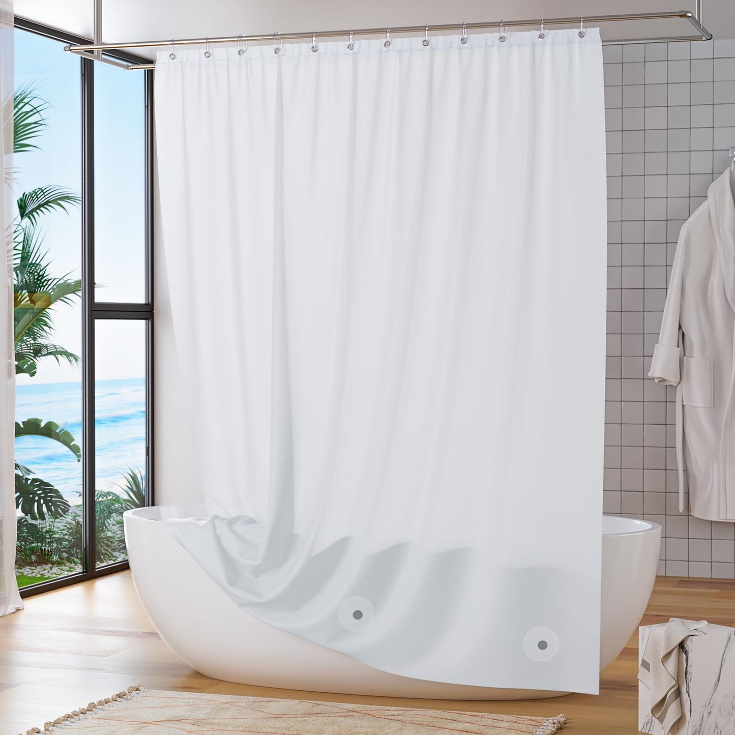 Titanker White Shower Curtain Liner 72 x 72 Plastic Shower Liner Washable Inside Shower Curtain Liner PEVA Shower Curtains for Bathroom with Magnets and Rustproof Metal Grommet Holes