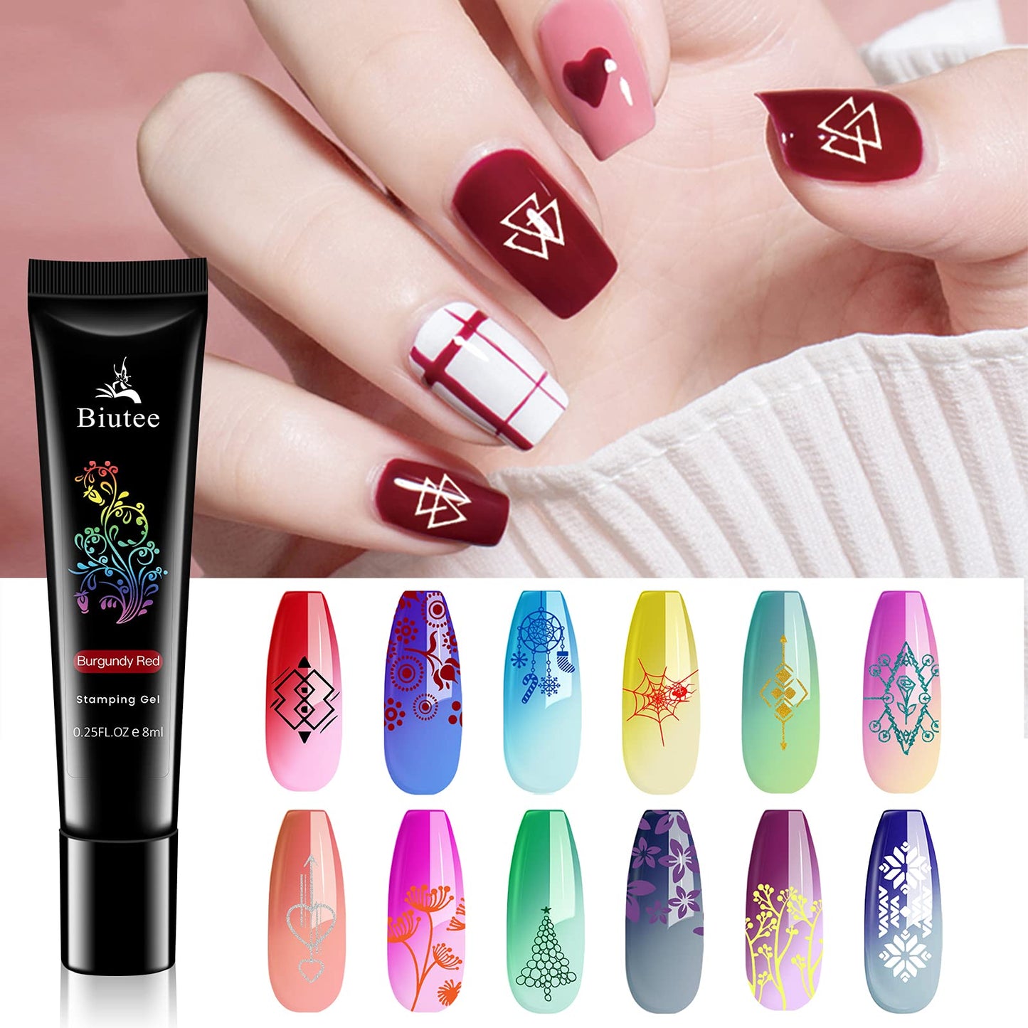 Nail stamping polish gel Pack of 12 Colors 8ML UV LED Gel Polish Special Polish Gel Printed Nail Polish Gel for nail stamping plate