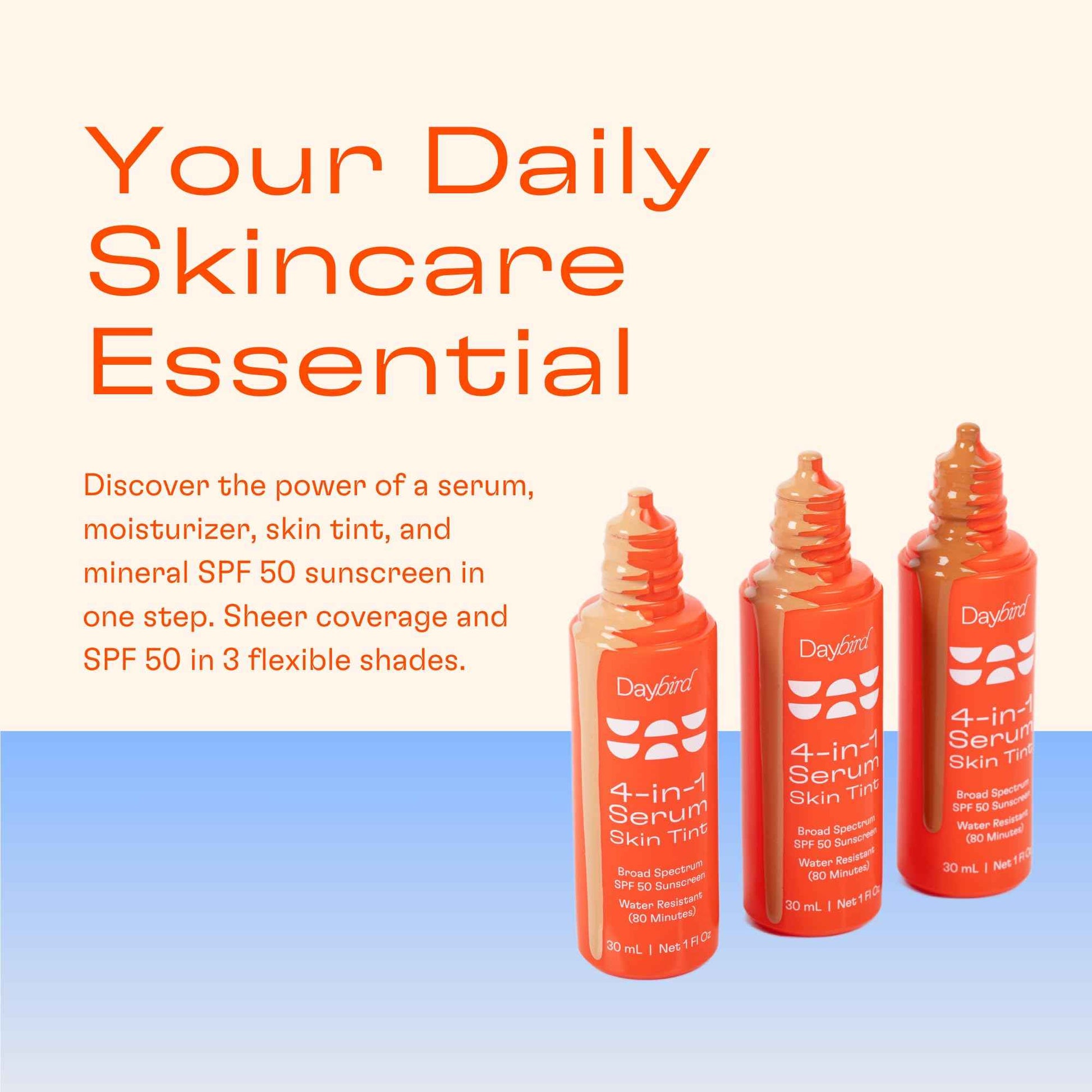 Daybird 4 in 1 Tinted Serum, Tinted Moisturizer and Sunscreen for Face, SPF 50+ Niacinamide, 1 Ounce (light)