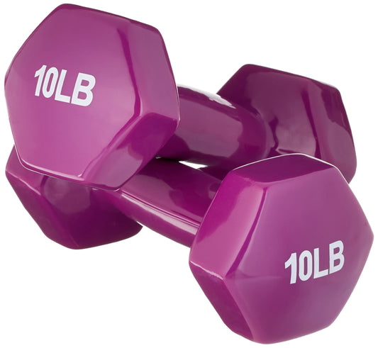 Amazon Basics Vinyl Coated Dumbbell Hand Weights, 10 Pounds, Pair, Purple