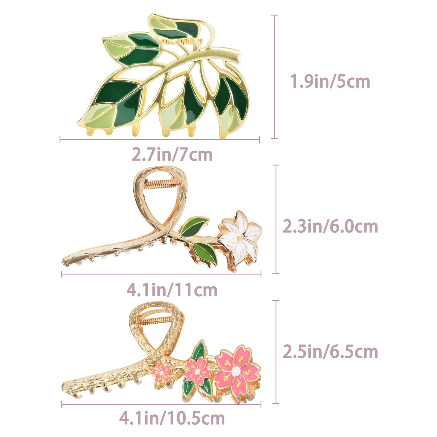 Yonchic 3-Piece Flower Metal Hair Clips, Muticolor Leaves Claw for Thin/Medium Thick Hair, Elegant Orchid Floral Barrettes Strong Hold Clamps Non-Slip Cute Lily Hair Claws Accessories