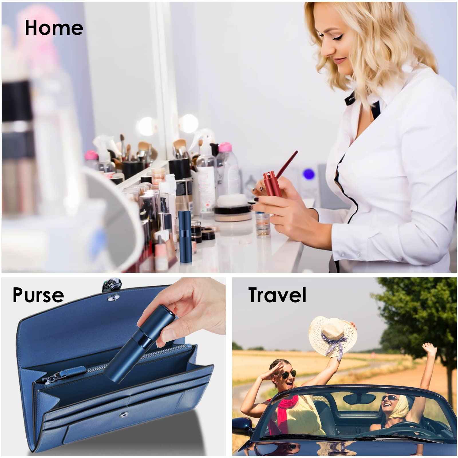 Saiveina 8ml Travel Perfume Atomizer Bottles Refillable, Mini Atomizer Sprayer for Perfume, Empty Travel Cologne Bottle Pocket Perfume Dispenser(4 Pack)