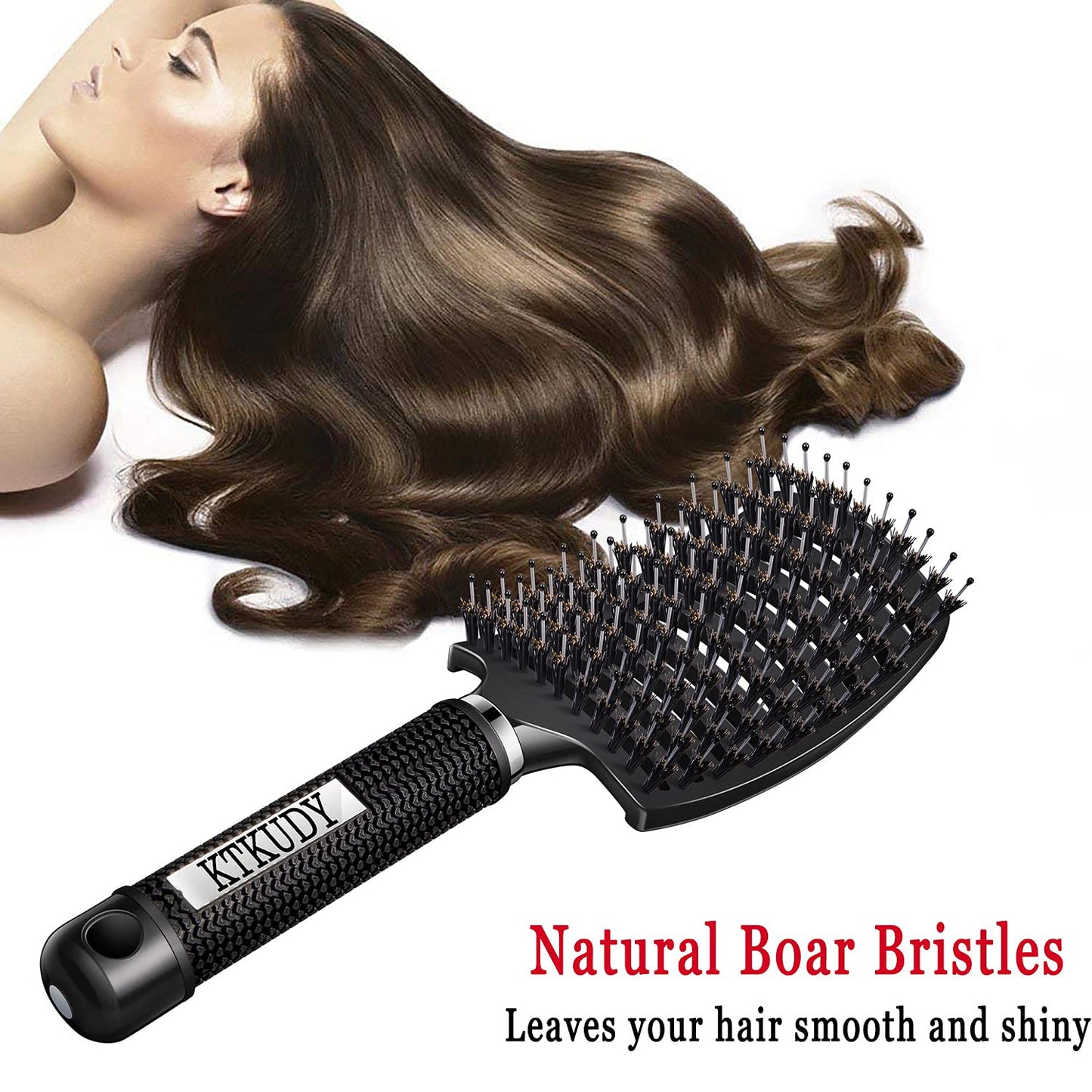 KTKUDY Detangling Hair Brush - Boar Bristle & Tangle-Free Design for Kids, Women, and Men - Perfect for Wet and Dry Hair - Smooth, Magical Pain-Free Styling (Black)