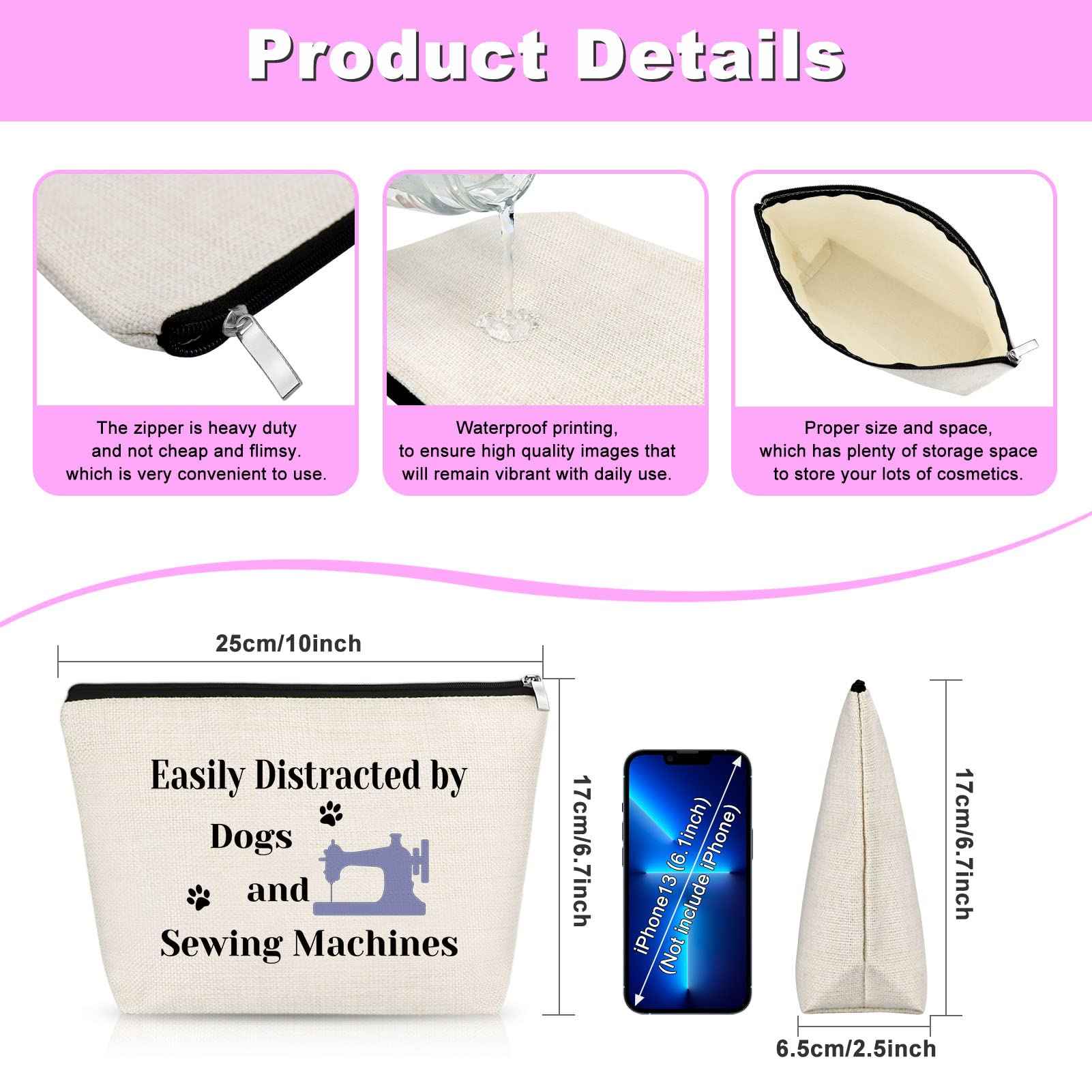 Gfhzdmf Sewing Gift for Women Quilter Gifts for Dog Lover Makeup Bag Seamstress Gift for Sewers Cosmetic Bag Sewing Machine Gifts for Dog Mom Owner Quilters Travel Pouch