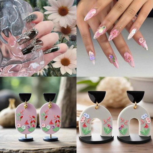 6Pcs 3D Silicone Nail Molds, Flowers Nail Charm Butterfly Nail Art Silicone Mold Spring Flower Nail Charms Resin Molds with 121 Patterns Nail Art for Women Accessories Nail Supplies, Earrings