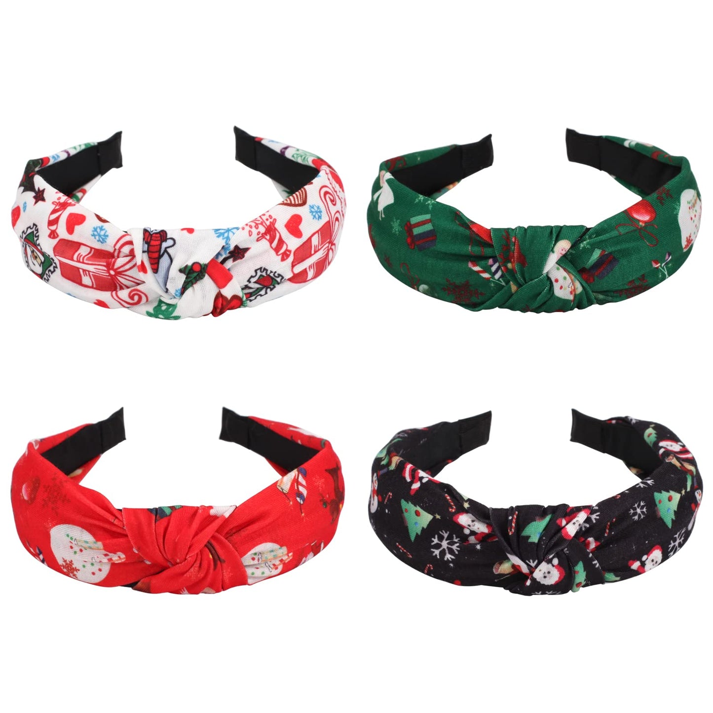 4 Pack Christmas Headbands for Women Girls Snowflake Santa Claus Snowman Xmas Tree Cane Hairbands Hair Accessories Gifts