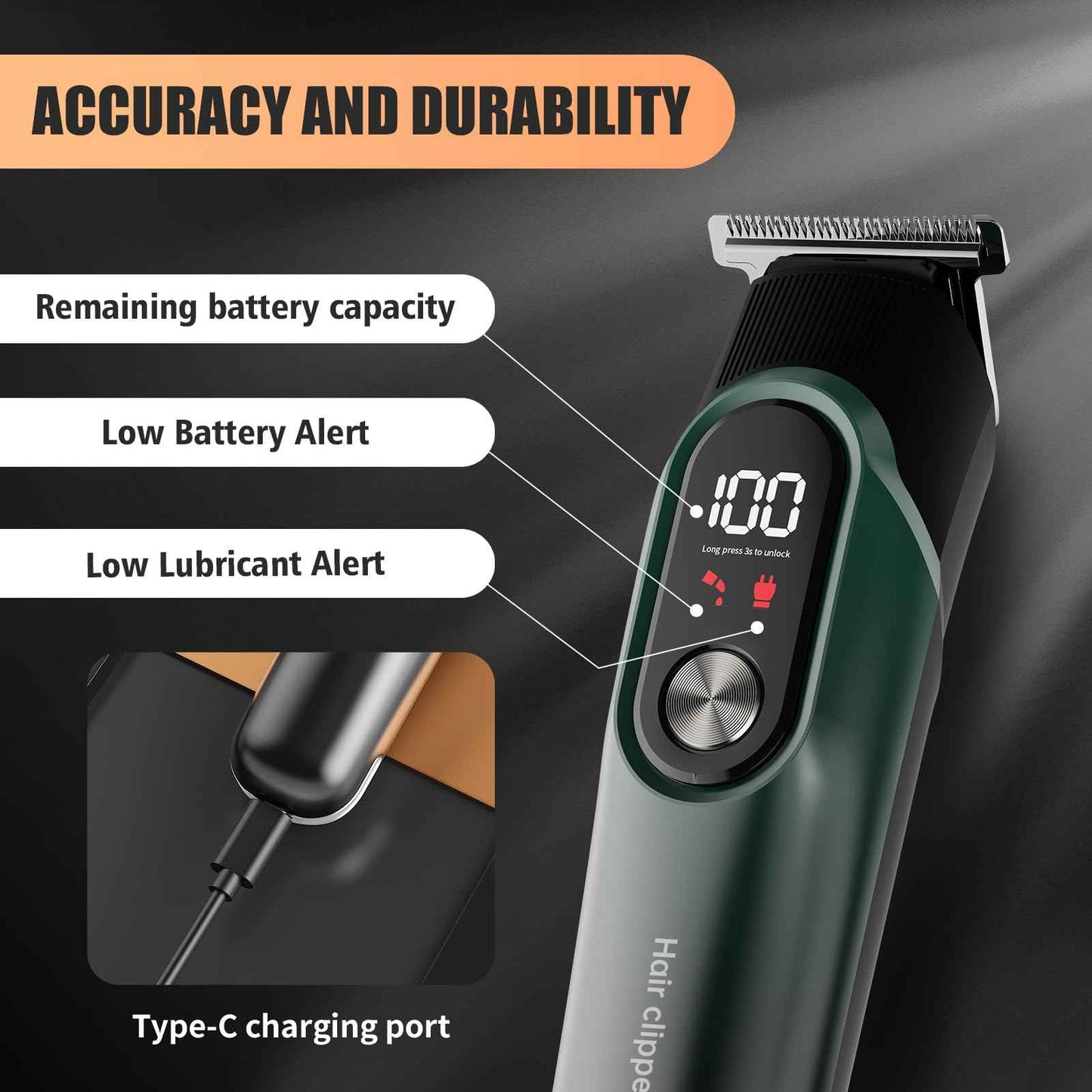 RUIBO Hair Clippers for Men Professional 5 in 1 Cord/Cordless Beard Nose Ear Body Grooming Hair Clipper Trimmer with Smart Charge Technology (Gray)