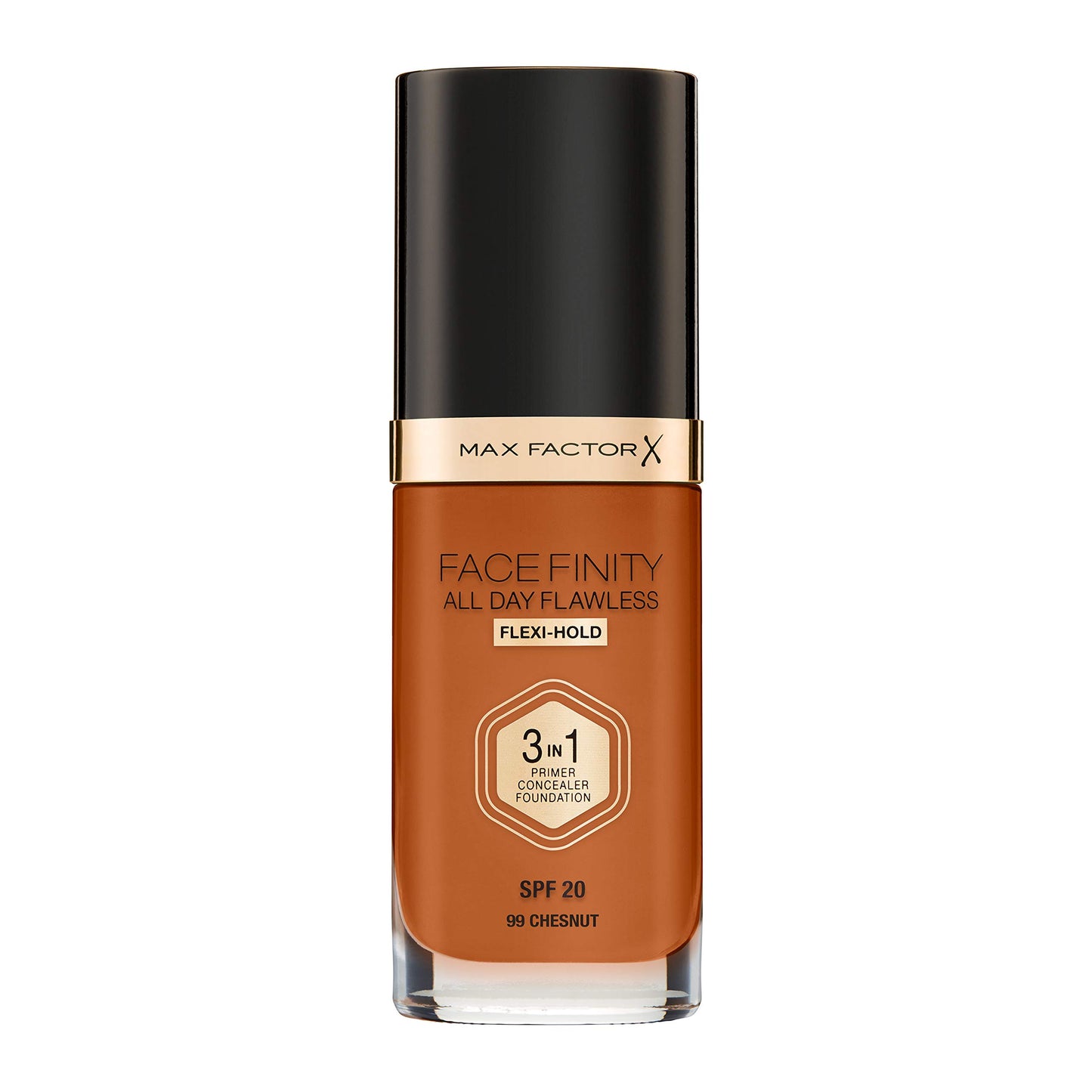 Max Factor Facefinity 3-in-1 All Day Flawless Liquid Foundation, SPF 20-99 Chestnut, 30 ml