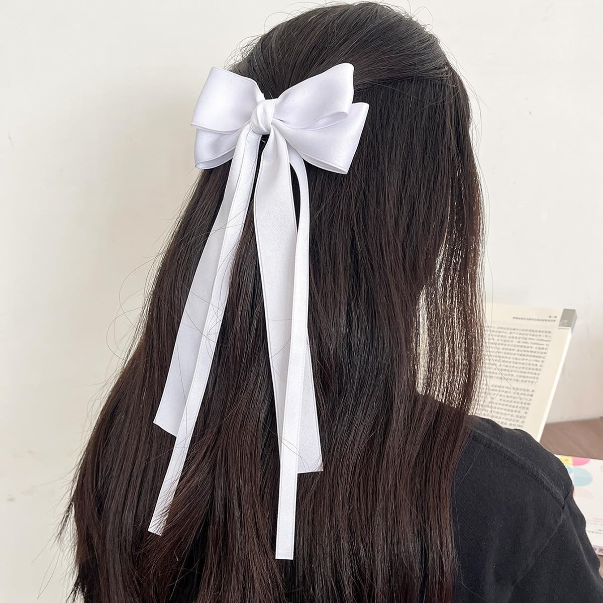 Large Hair Bows 2 PCS Ribbon Bow for Women,Hair Bows for Women,Oversized Long-tail Cute Aesthetic Hair Accessories,Large Hair Barrettes for Women,Big Bows for Girls（white, pink）