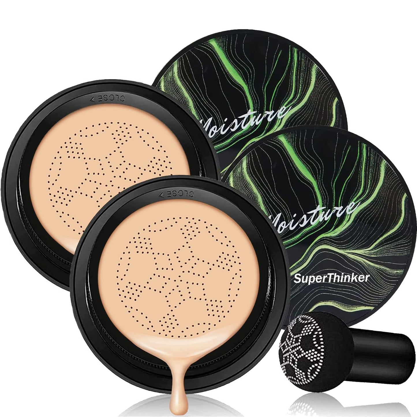 Air Cushion CC Cream Mushroom Head Foundation, Moisturizing BB Cream Makeup Long Lasting Matte Concealer (2 PCS Natural)