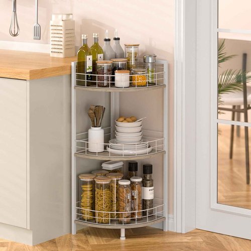 DAOUTIME Bathroom Standing Shelf, 3 Tier Free-Standing Shelf Units, Open Floor Shelves, Triangular Curved Corner Shelf Stand for Small Space, Ideal for Bathroom,Kitchen,Vanity Storage and Organizer