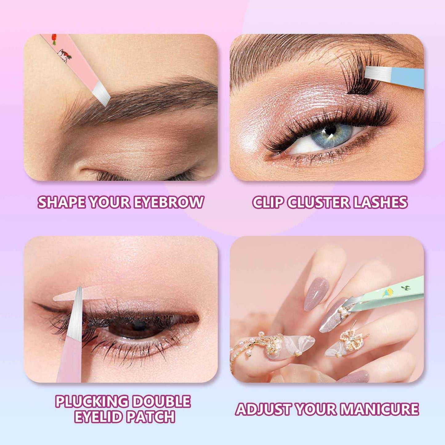 FADLASH Professional Multicolor Tweezers 4Pcs High Precision Stainless Steel Eyebrow Tweezers for Facial Hair, Eyebrow Grooming, Ingrown Hair Splinter Removal Suitable for Women and Men