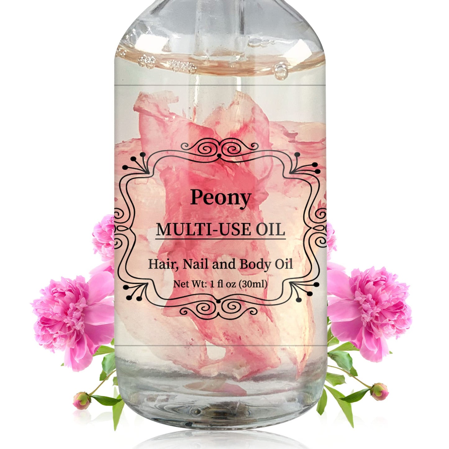 NP NATURES PHILOSOPHY Peony Multi-Use Oil for Face, Body and Hair - Organic Plant Fragrant Essential Oil for Dry Skin, Scalp and Nails - 1 Fl Oz