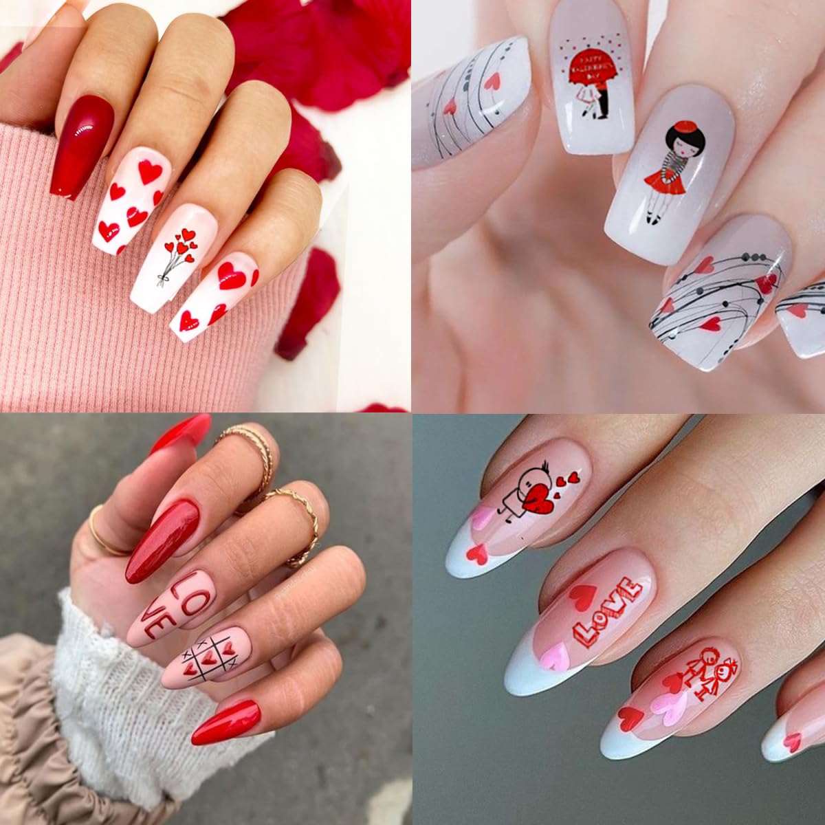 Valentines Day Nail Stickers Decals DIY Self-Adhesive Red Valentines Nail Art Romance Love Lovers Heart Sexy Nail Stickers Design Valentines Supplies Nail Decorations for Women Girls (8 Sheets)