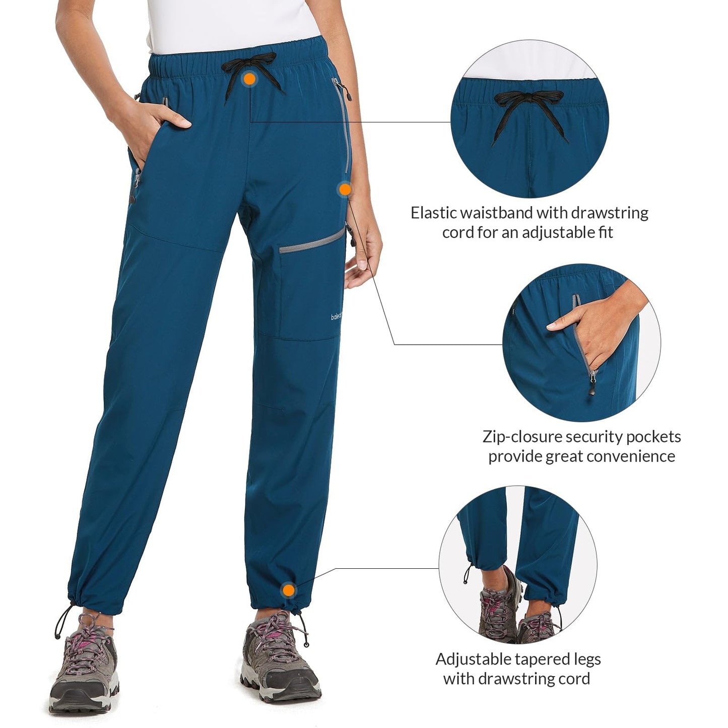 BALEAF Women's Hiking Pants Quick Dry Water Resistant Lightweight Joggers Pant for All Seasons Elastic Waist Navy Blue Size XS