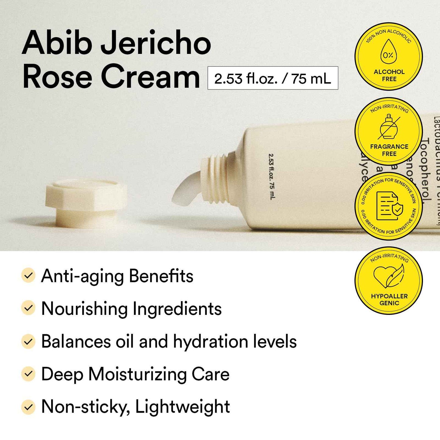 Abib Jericho Rose Cream 75ml - Hypoallergenic, Anti-Aging Moisturizer for Dry Skin
