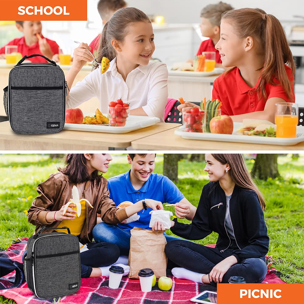 OPUX Premium Insulated Lunch Box, Soft School Lunch Bag for Kids Boys Girls, Leakproof Small Lunch Pail Men Women Work, Reusable Compact Cooler Tote Lunchbox for Office Adult, Charcoal