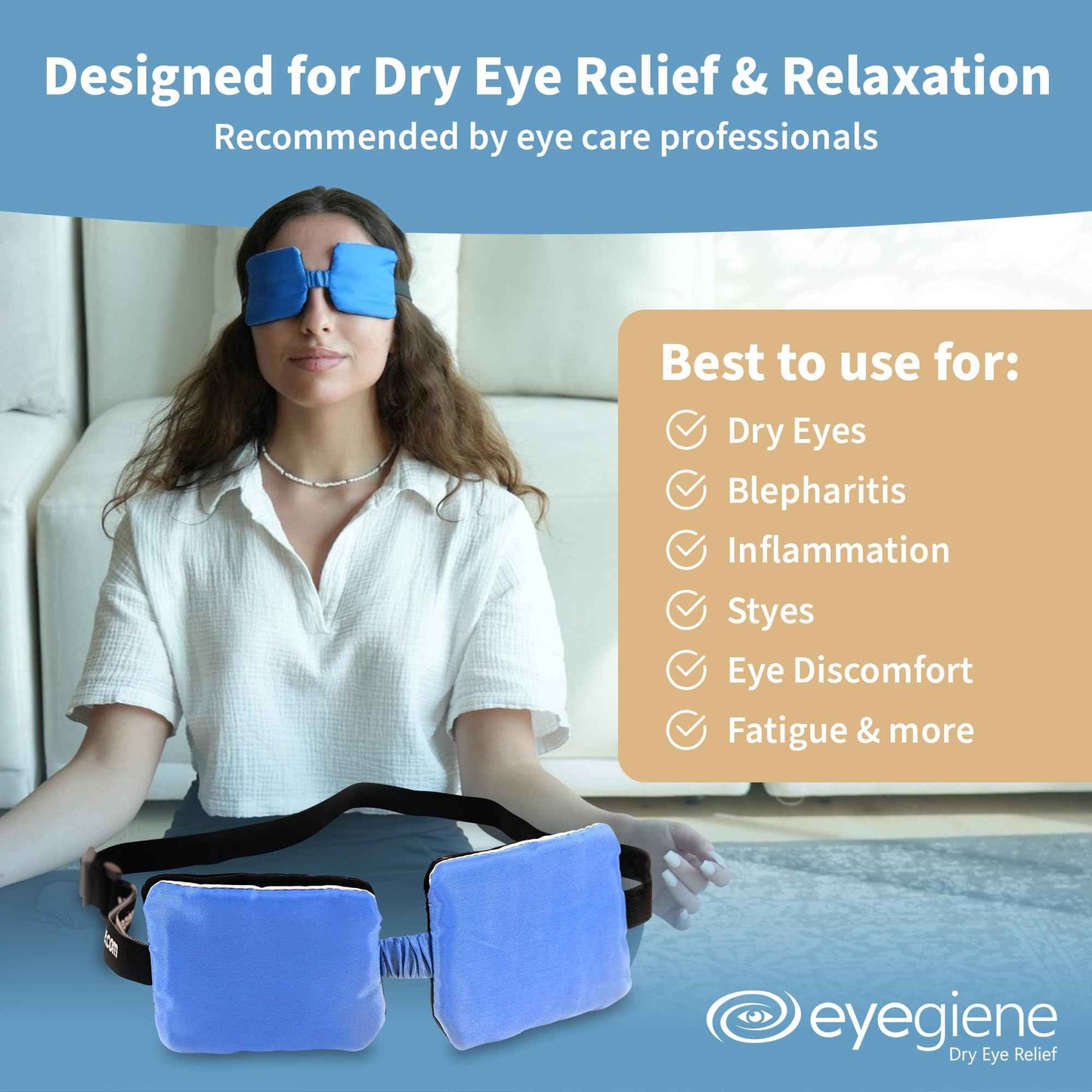 EyeGiene Insta-Warmth Eye Mask - Portable Self Heating Masks for Dry Eyes -Multi-Use Heat Treatment for Dryness, Fatigue, Styes, Blepharitis - Steam Eye Mask - Warm Compresses for Dry Eyes (1 Eyemask)