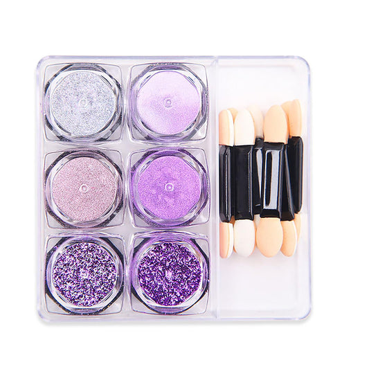 EnMart Chrome Nail Powder Set, 6 Colors Shimmer Nail Art Kit Purple Metallic Effect Mirror Pigment Glitter Dust Kit for Nail DIY Face Body Hair Makeup Crafts Decoration