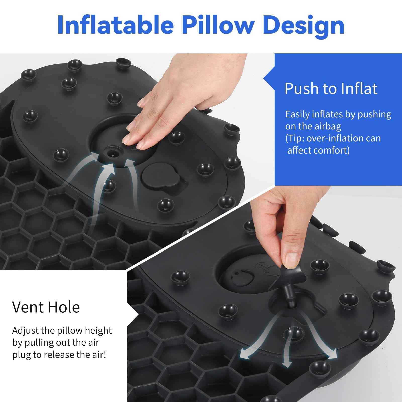 Goowin Bath Pillows for Tub, New Generation Skin-Friendly Silicone Bath Pillow, Luxury Bathtub Pillow for Head and Neck, Powerful Suction Tub Pillow for Bathtub with Inflatable Airbag (Black)