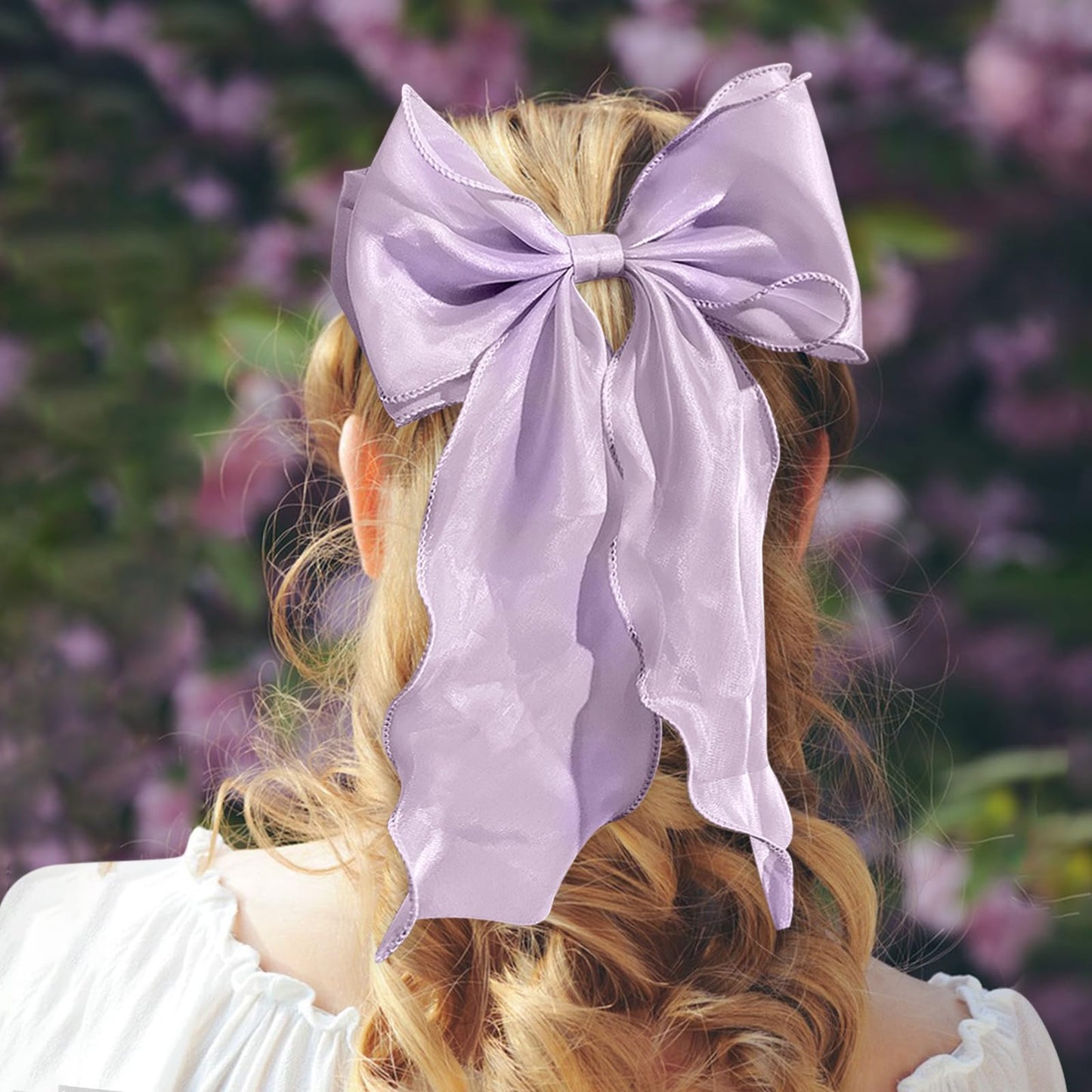 papasgix Hair Bow Clips, Hair Ribbons for Women - 4 Pack (White, Blue, Purple, Champagne)