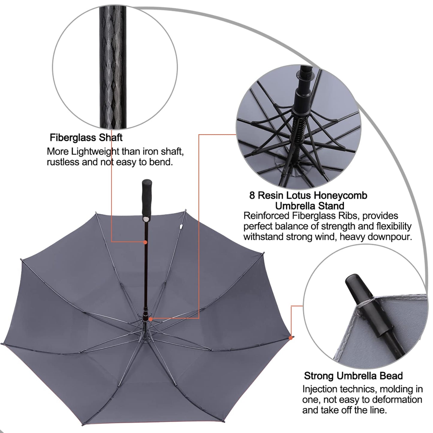 G4Free 54 Inch Semi-Automatic Open Golf Umbrella Extra Large Oversize Windproof Double Canopy Vented Waterproof Stick Umbrellas Gray