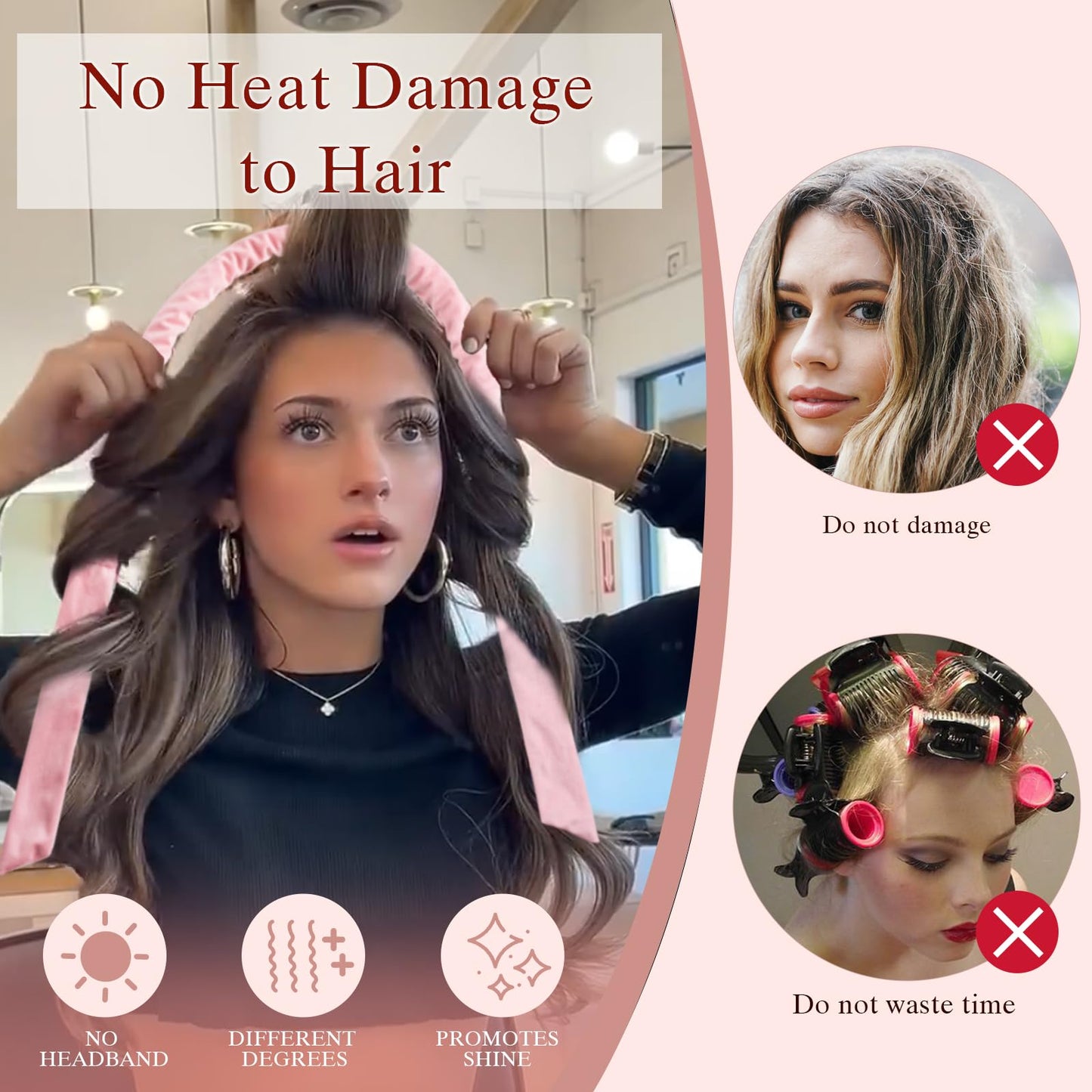 Dafeng Heatless Curling Rod Headband, 70" Soft Hair Curlers to Sleep In Overnight Curls Headband, No Heat Curls with Clips and Scrunchies, Hair Curlers to Sleep in No Heat Curling Rod Headband