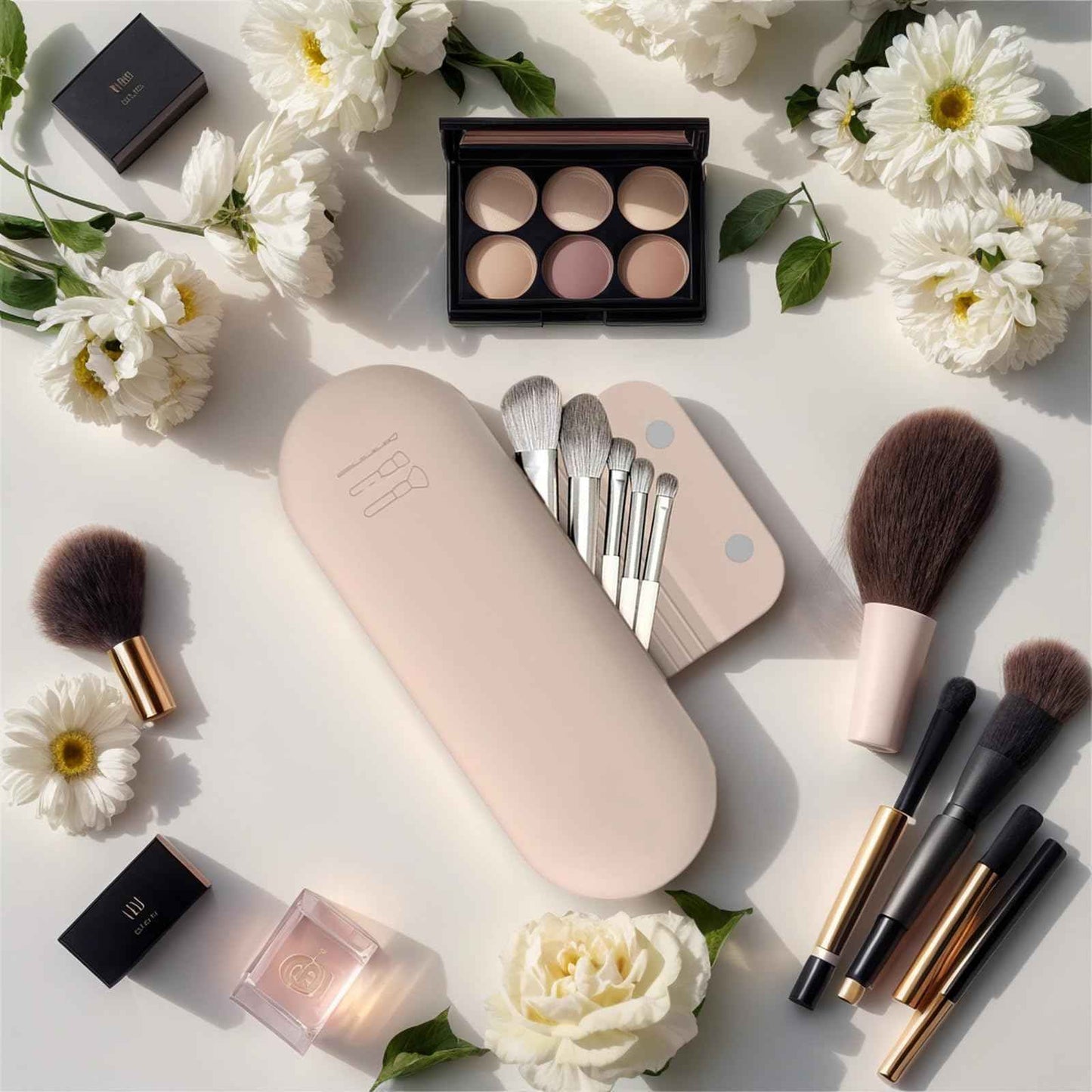 Silicone Makeup Brush Holder Travel Cosmetic Bag,Travel Make up Brush Holder,Anti-Fall Out Magnetic Closure,Essentials for Women (Khaki)