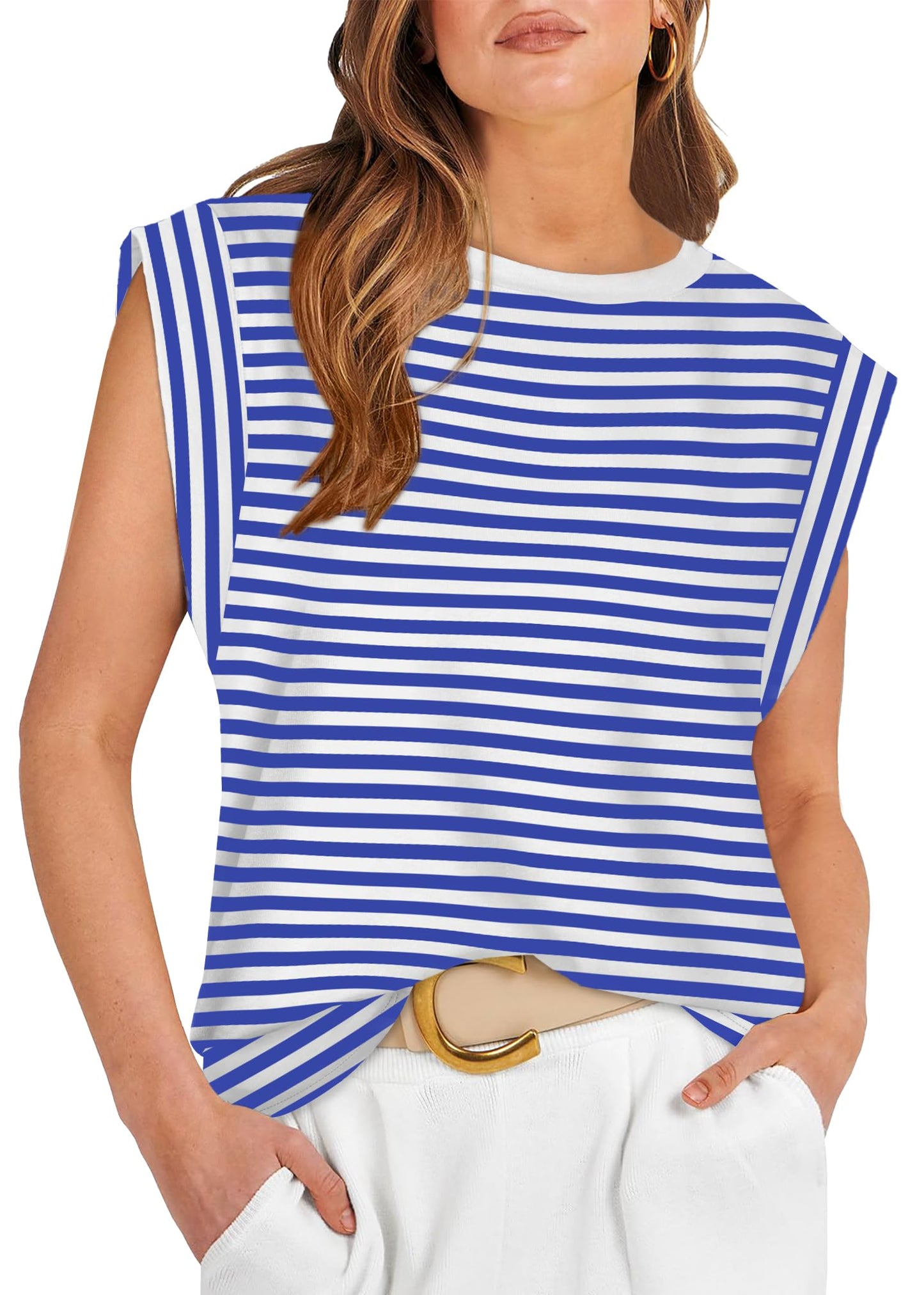 Cute Top for Women Summer Tops 2024 Casual Womens Tank Top Fall Fashion Trendy 2024 Blue Striped M