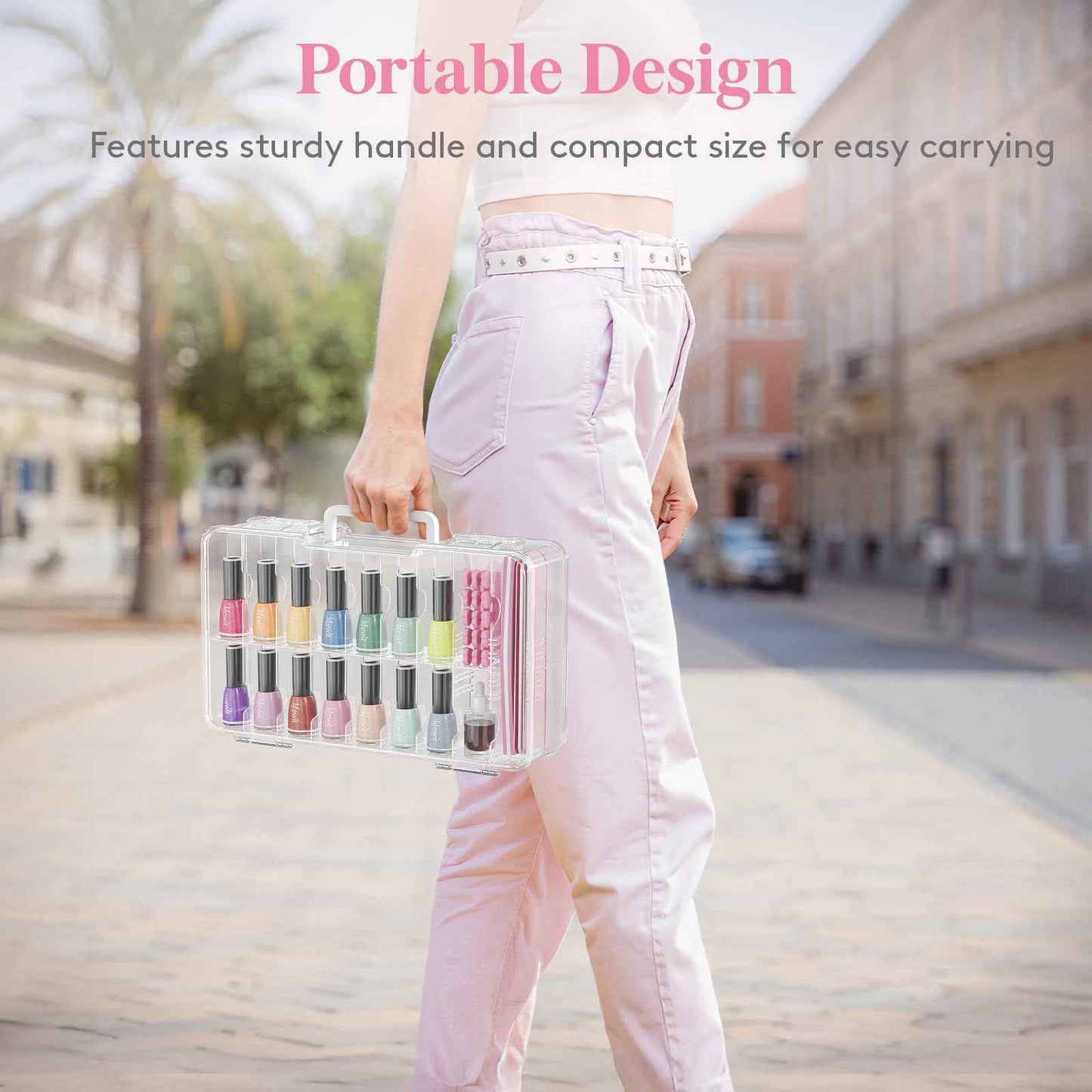 Lifewit Nail Polish Organizer Case for 36 Bottles with 8 Adjustable Sections, Portable Sturdy Gel Nail Polish Storage Holder with 4 Nail Separators, Space Saver for Display Travel, 2 Pack, Clear