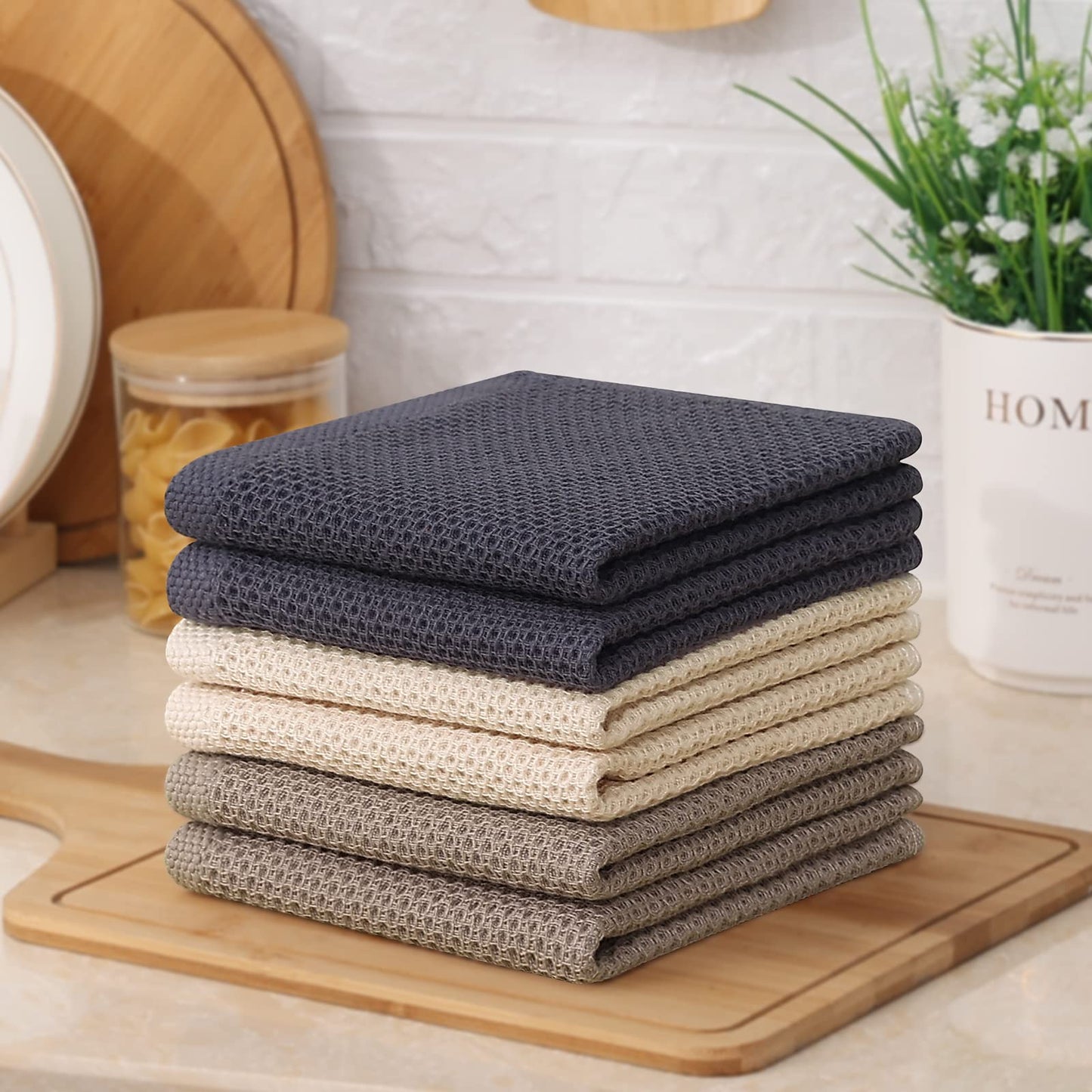 Kitinjoy 100% Cotton Kitchen Dish Cloths, 6 Pack Waffle Weave Ultra Soft Absorbent Dish Towels for Drying Dishes Quick Drying Kitchen Towels Dish Rags, 12 X 12 Inches, Mixed Color