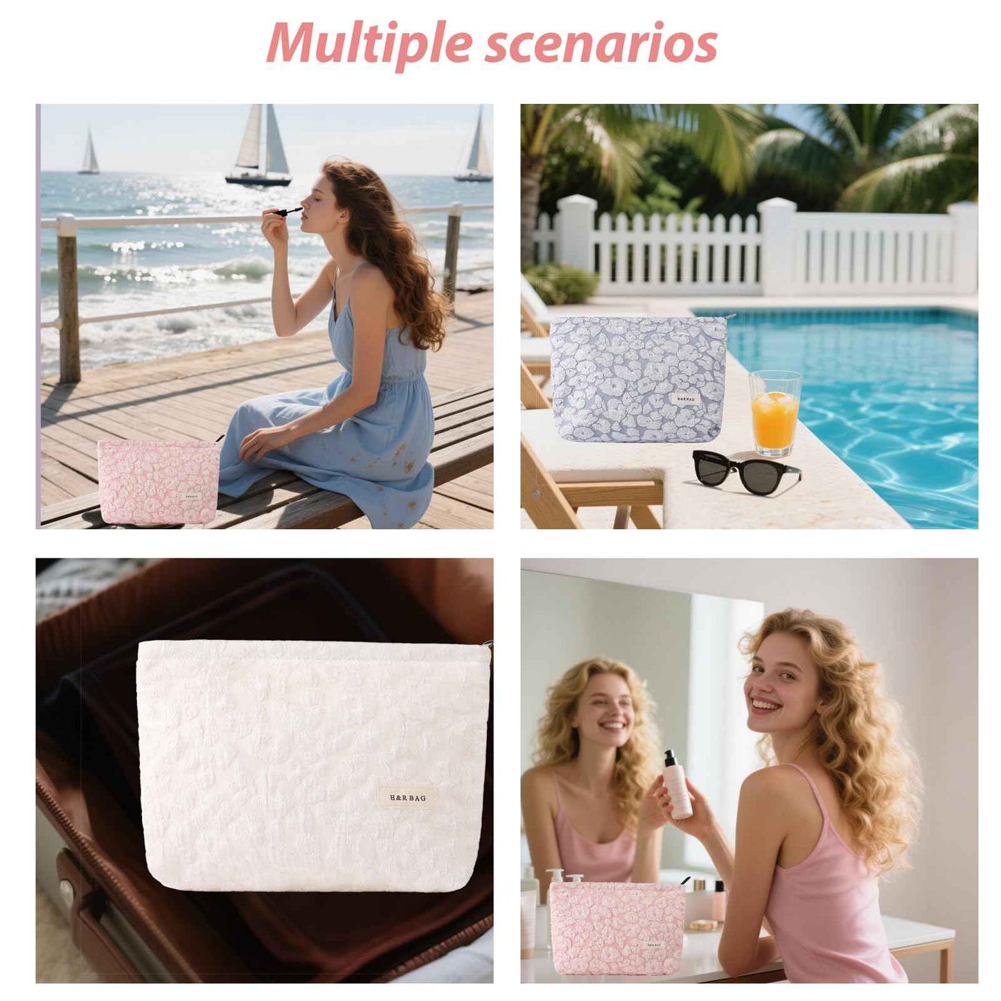 lllyan Makeup Bag Travel Cosmetic Bag for Women Floral Makeup Bag Small Cosmetic Pouch Purse with Zipper Gifts for Girlfriend and Best Friend(Pink)