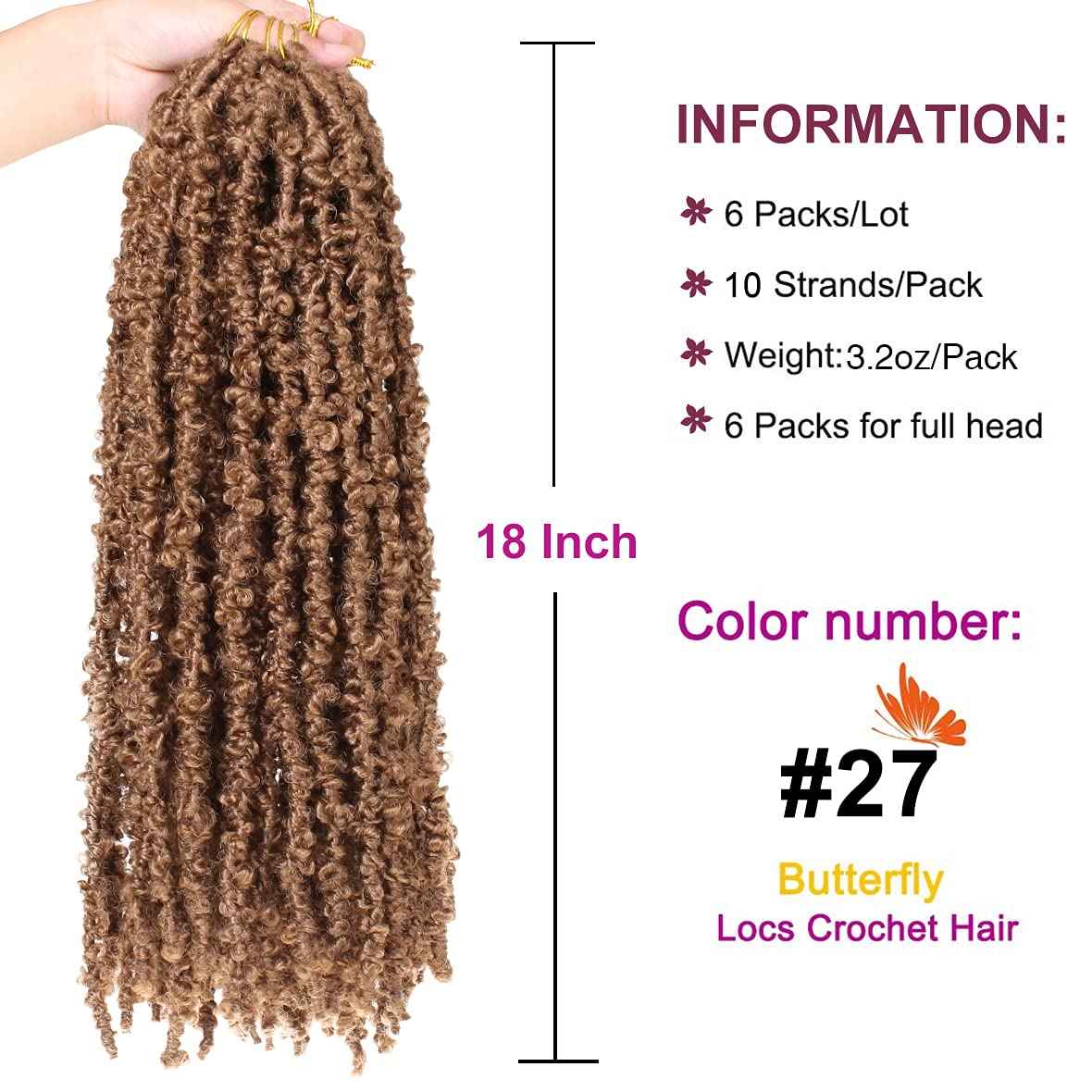 ZRQ Butterfly Locs Crochet Hair 18 Inch 6 Packs Pre-Twisted Distressed Locs Hair Messy Braids for Women #27