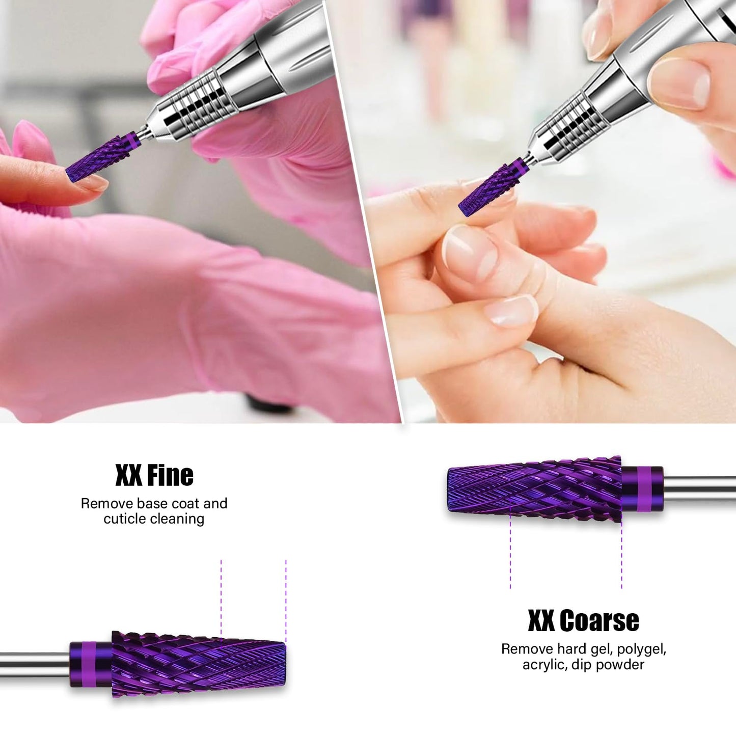 Depvko 5 in 1 Pro Nail Drill Bits, 3/32'' Carbide Tungsten Bits, Two Way Rotate Professional Advanced Safety Bits for Nail, Fast Remove for Manicure Pedicure Cuticle Gel Polishing, Salon Home (Purple)