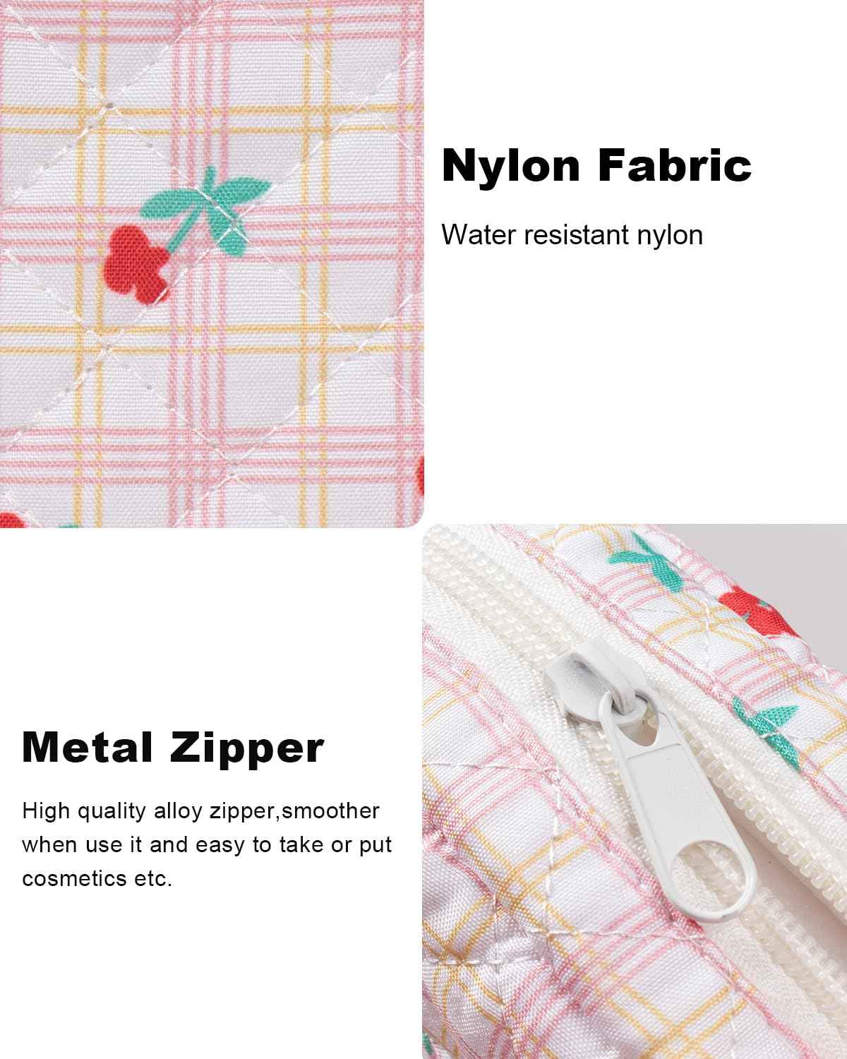 LETGO Floral Makeup Bag, Small Cosmetic Bag for Women Girls, Cute Cotton Makeup Bag, Quilted Makeup Bags, Flower Travel Make up Bag for Purse (Red Floral)