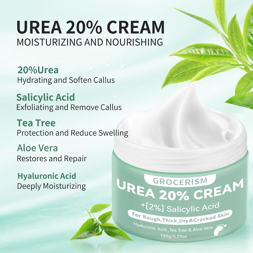 Urea Cream 40 Percent For Feet Plus 2% Salicylic Acid 5.29 oz || Foot Cream and Hand Cream Maximum Strength with Hyaluronic Acid,Tea Tree,and Aloe Vera For Deep Moisturizes,Callus Remover