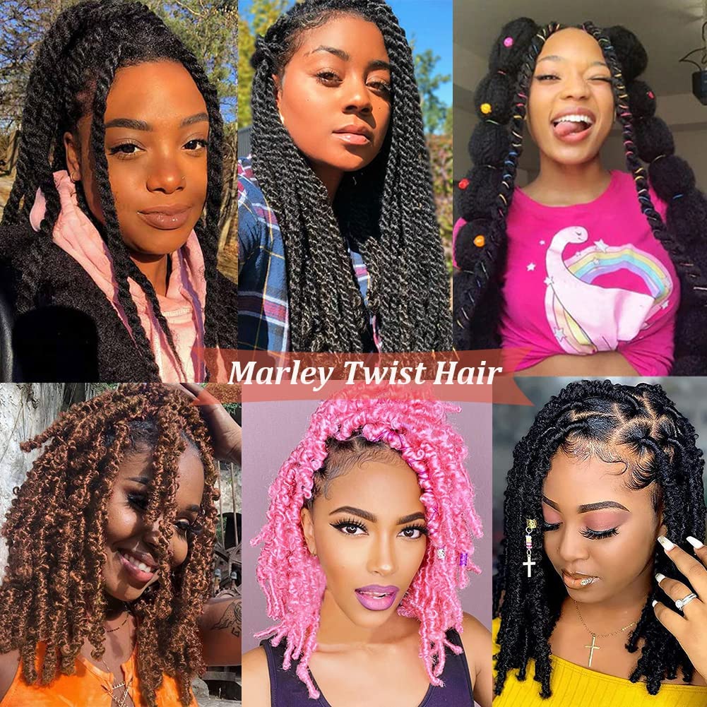 Marley Hair Wrapping Hair for Soft Locs 16 Inch Cuban Twist Hair Pre Fluffed Spring Twist Hair for Distressed Butterfly Locs Crochet Hair 8 Packs Afro Twist Hair Kinky Twist Hair for Braiding #1B