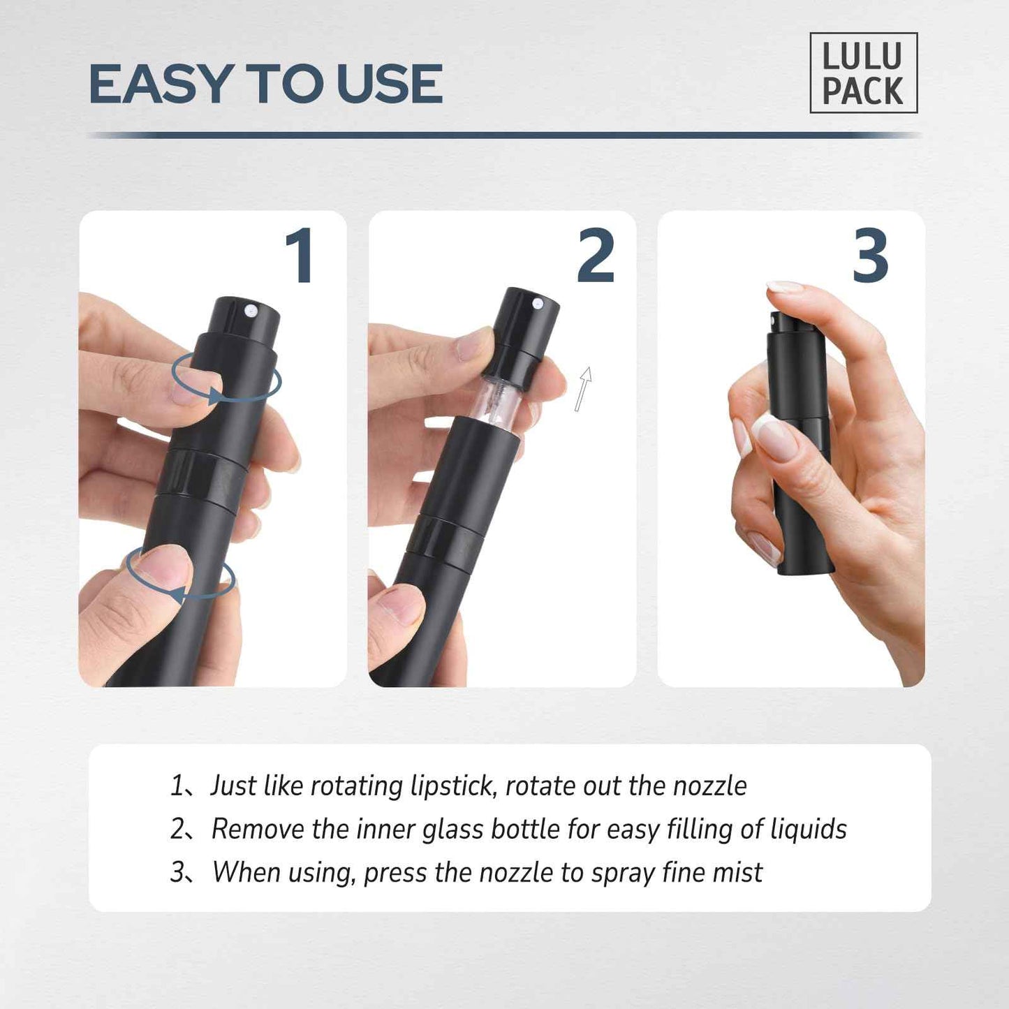 Lulupack Travel Perfume Bottle Refillable - Cologne Spray Atomizer Mini - Small Travel Size Empty Sprayer for Refill Sample Container - Portable Fragrance Decant Dispenser for Women Men 5ml 6PCS Black