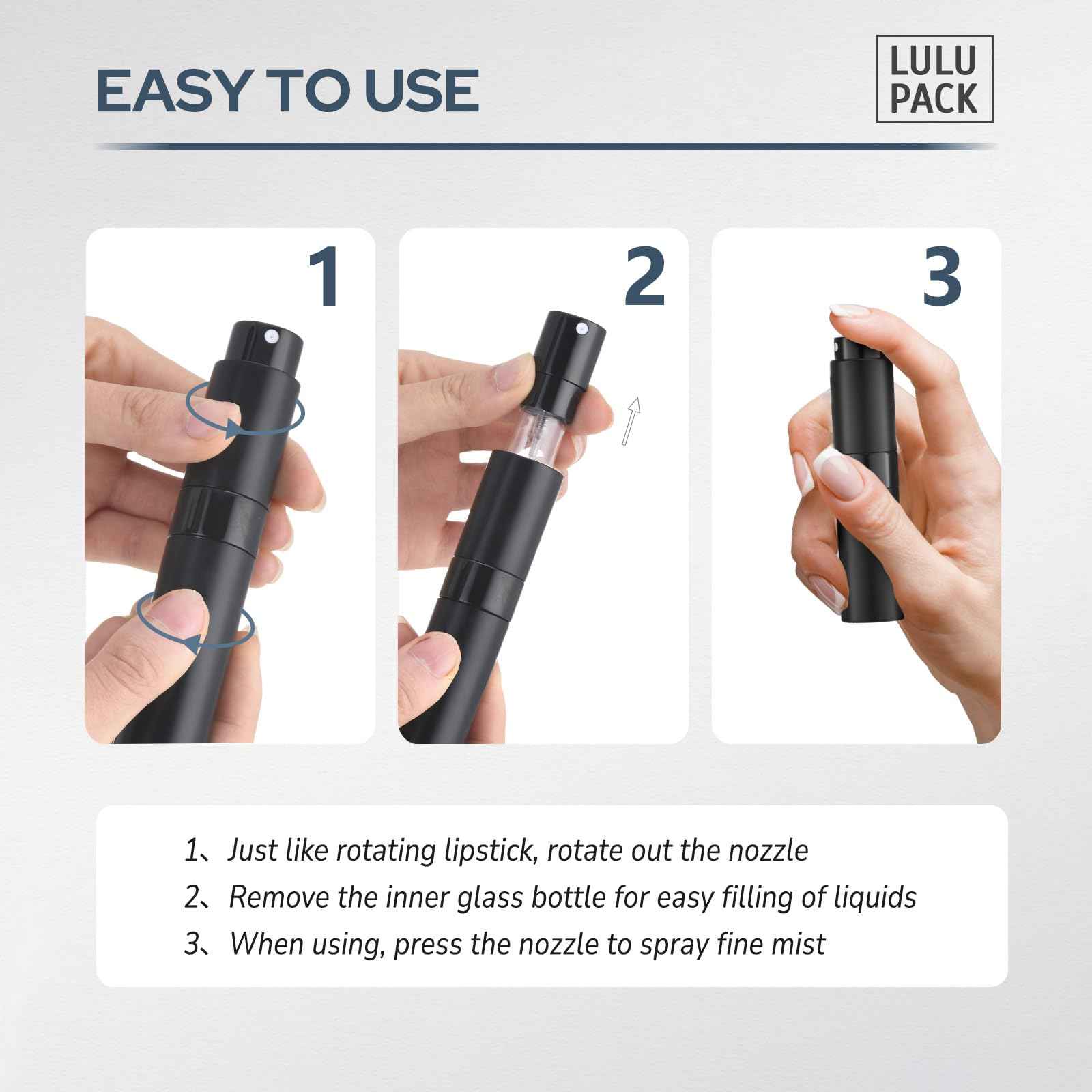 Lulupack Travel Perfume Bottle Refillable - Cologne Spray Atomizer Mini - Small Travel Size Empty Sprayer for Refill Sample Container - Portable Fragrance Decant Dispenser for Women Men 5ml 6PCS Black