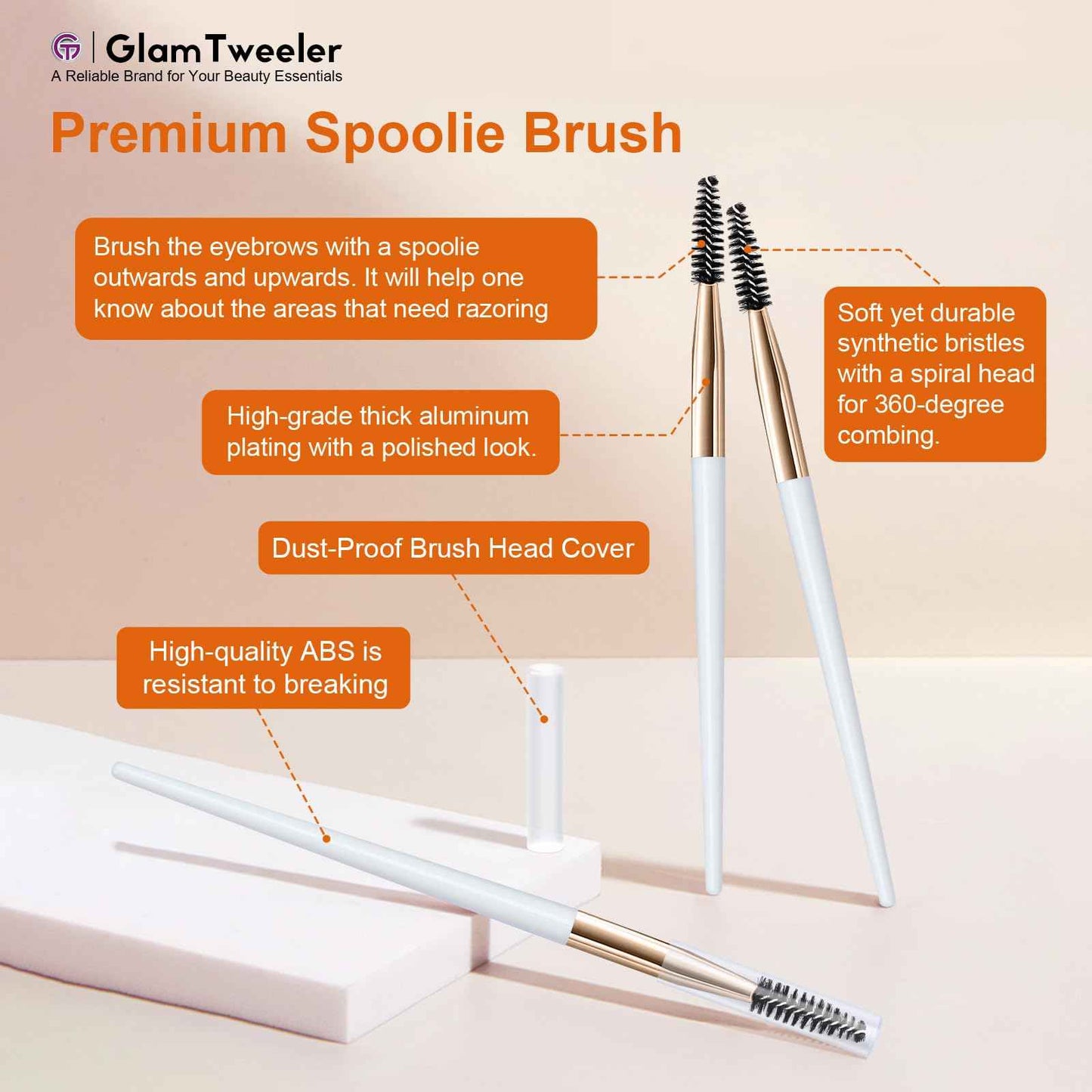 Women's Dermaplane Face & Eyebrow Razor Kit with GlamTweeler Slant Tweezers, Spoolie Brush, and Luxury Leather Storage & Travel Case + 10 Refill Blades (Rose Gold)