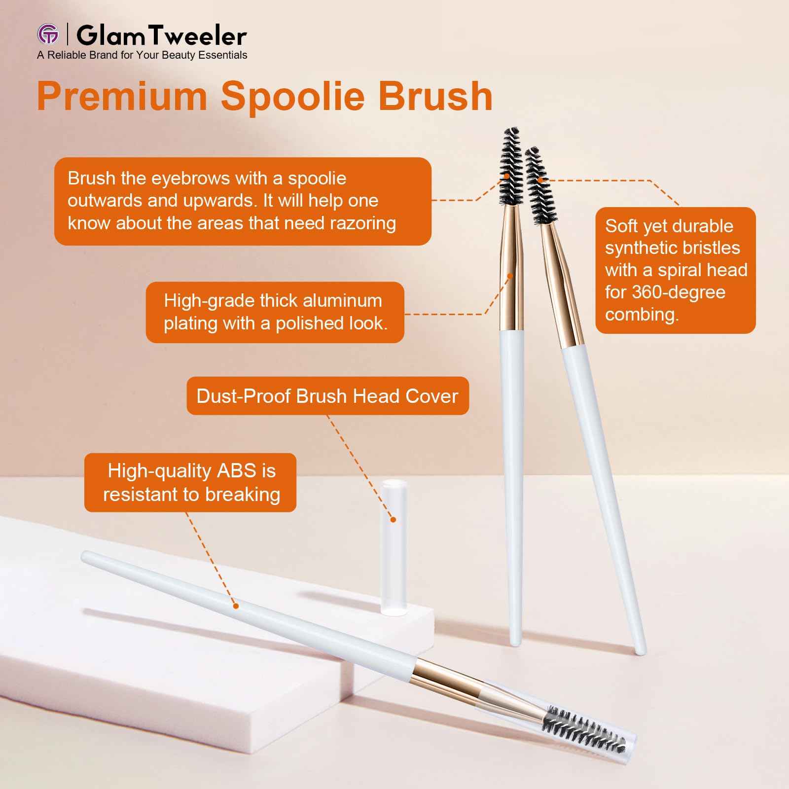 Women's Dermaplane Face & Eyebrow Razor Kit with GlamTweeler Slant Tweezers, Spoolie Brush, and Luxury Leather Storage & Travel Case + 10 Refill Blades (Rose Gold)