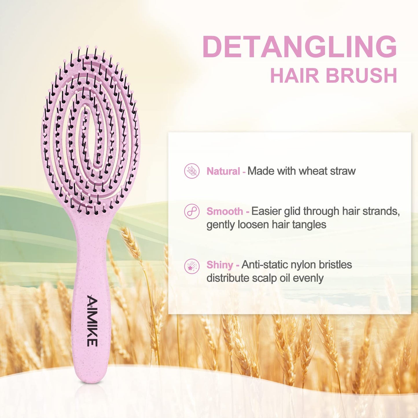 AIMIKE Hair Brush, Vented Detangler Brush for Curly, Thick & Knotted Hair, No Pull Detangling Brush w/Flex Soft Bristles, Glide Through Tangles for Women, Kids, Men, Wet & Dry Hair- Pink