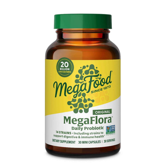 MegaFood MegaFlora Probiotic - Probiotics for Women Digestive Health - Immune Support Supplement - 20 Billion CFU - 14 Strains - Non-GMO - Vegetarian - 30 Mini Capsules (30 Servings)