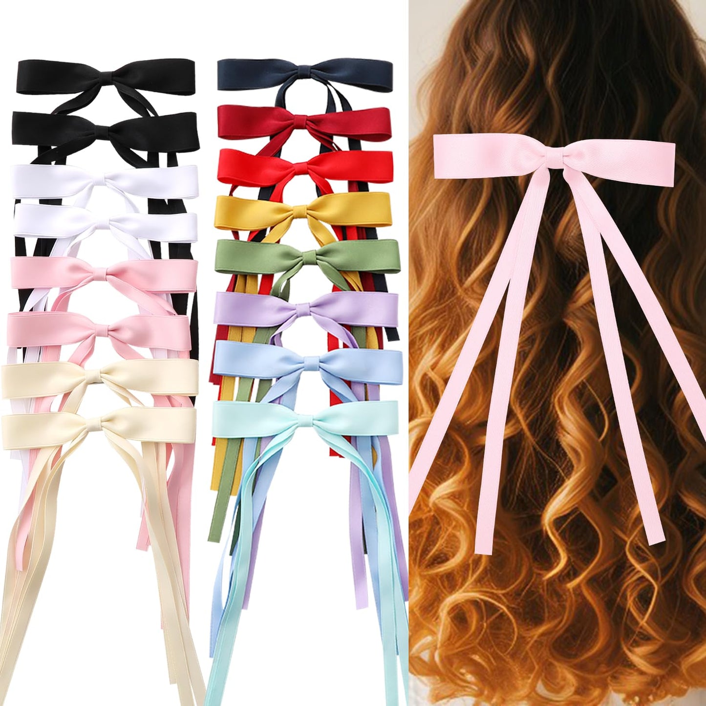 WORTL 16 PCS Hair Bows for Women,Hair Ribbon Hair Bows With Long Tail,Hair Bow Clips Hair Barrettes for Women Accessories