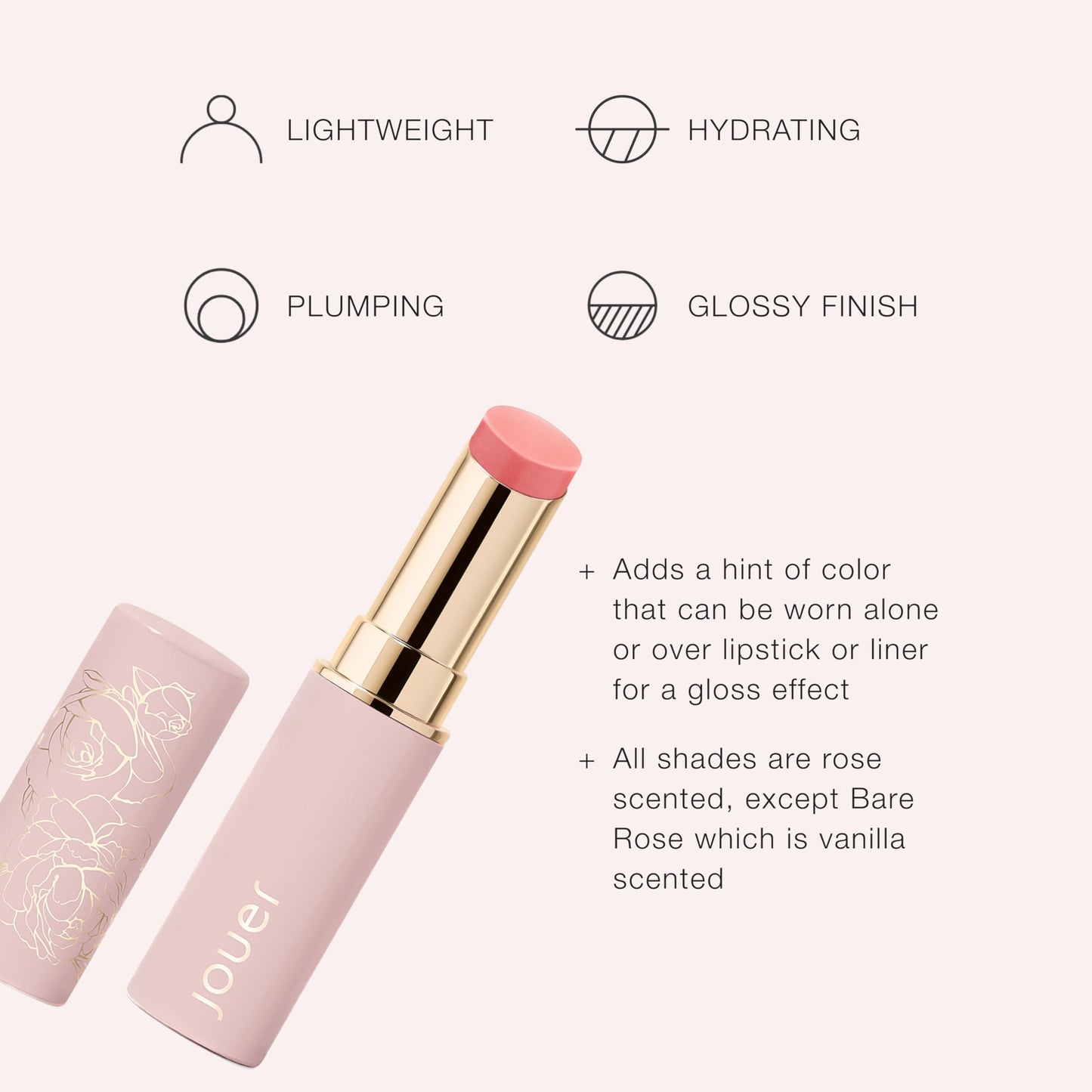 Jouer Essential Lip Enhancer Shine Balm - Enhancing Tinted Lip Balm - Moisturize, Plump, & Nourishing Lip Care - Jojoba Seed Oil and Maxi Lip Formula for Moisturizing and Fullness, Naturel